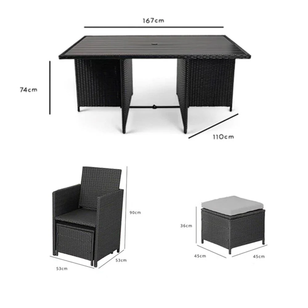 Cube 10 Seater Rattan Outdoor Dining Set with Cream LED Premium Parasol- Black Weave Polywood Top - Image 4