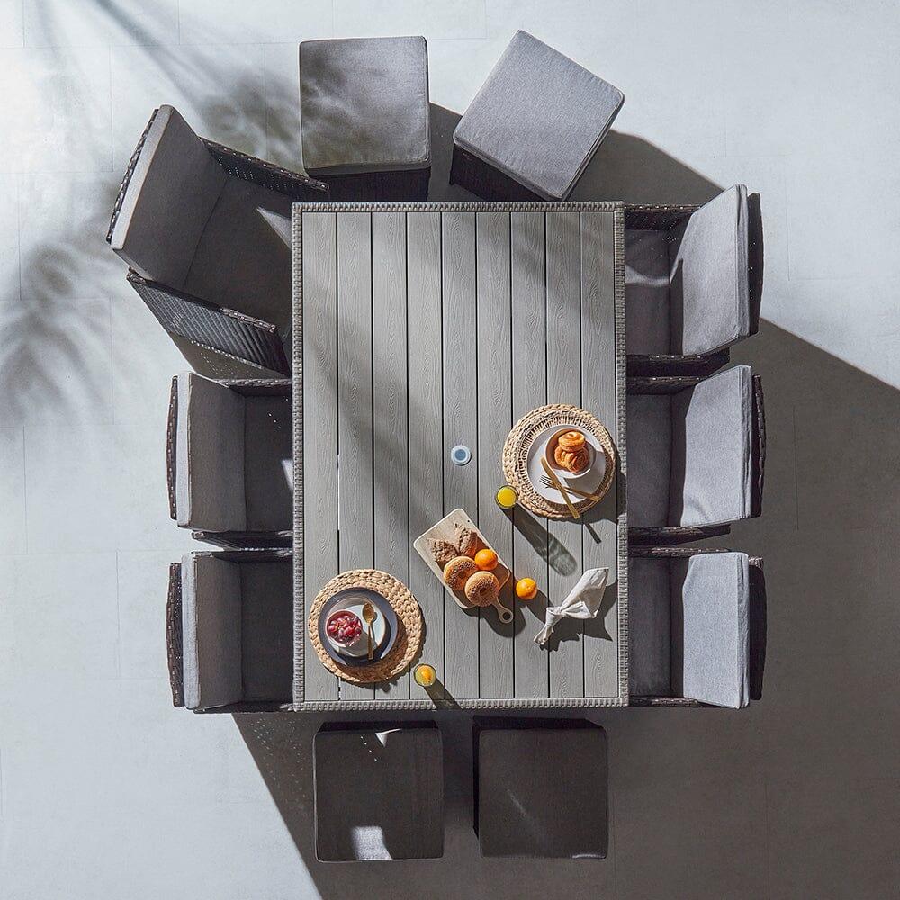 Cube 10 Seater Rattan Outdoor Dining Set - Grey Weave Polywood Top - Image 3