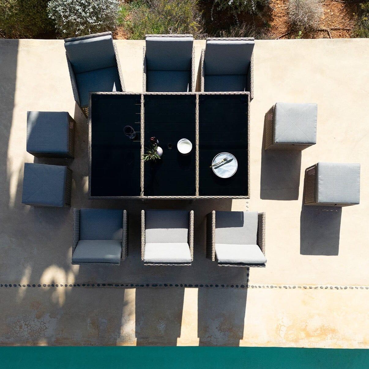 Outlet - 10 Seater Rattan Cube Outdoor Dining Set - Natural Brown Weave - Image 4