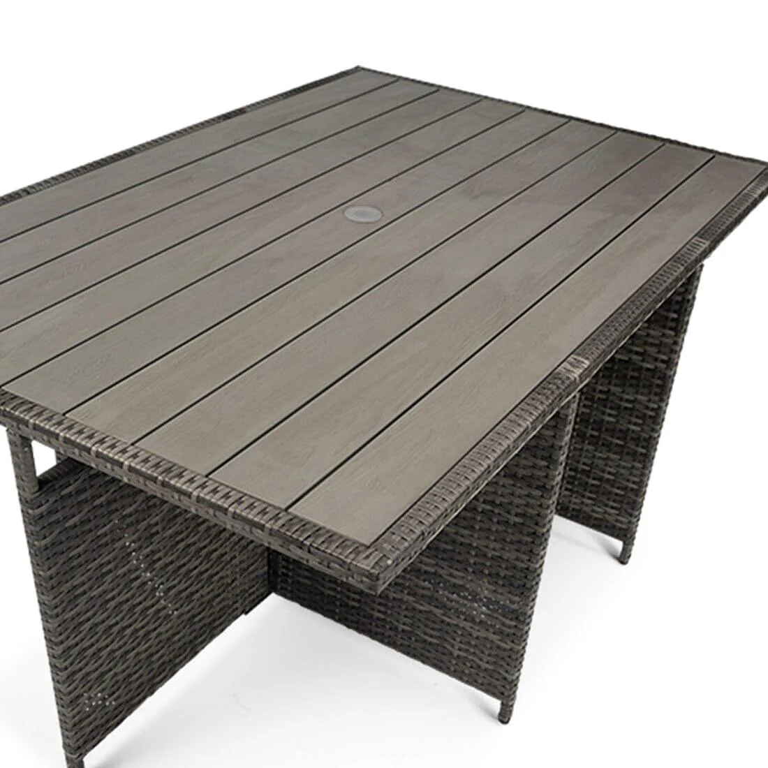 Cube 10 Seater Rattan Outdoor Dining Set with Cream Parasol - Grey Weave Polywood Top - Image 7