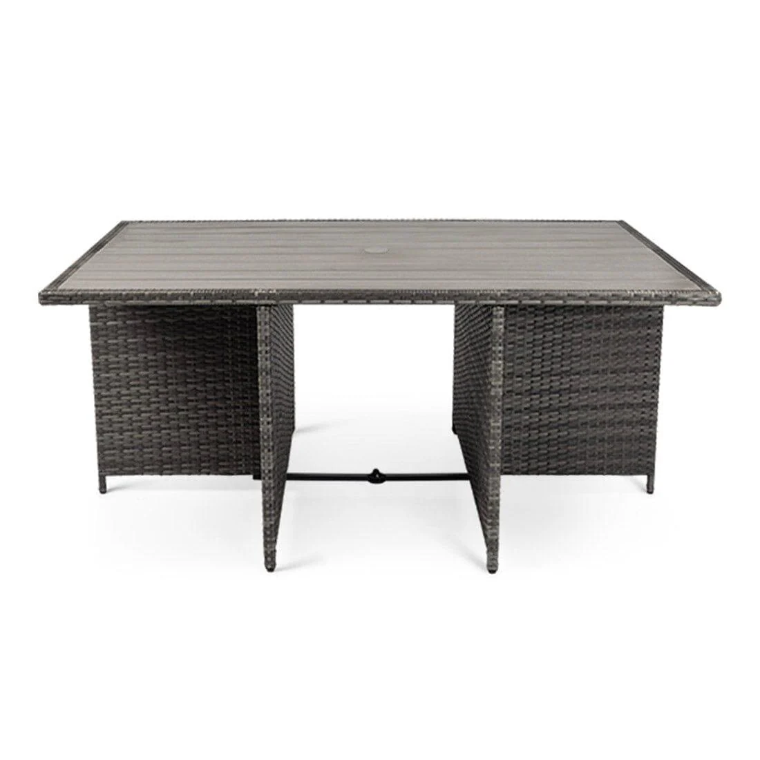 Cube 10 Seater Rattan Outdoor Dining Set with Cream Parasol - Grey Weave Polywood Top - Image 9