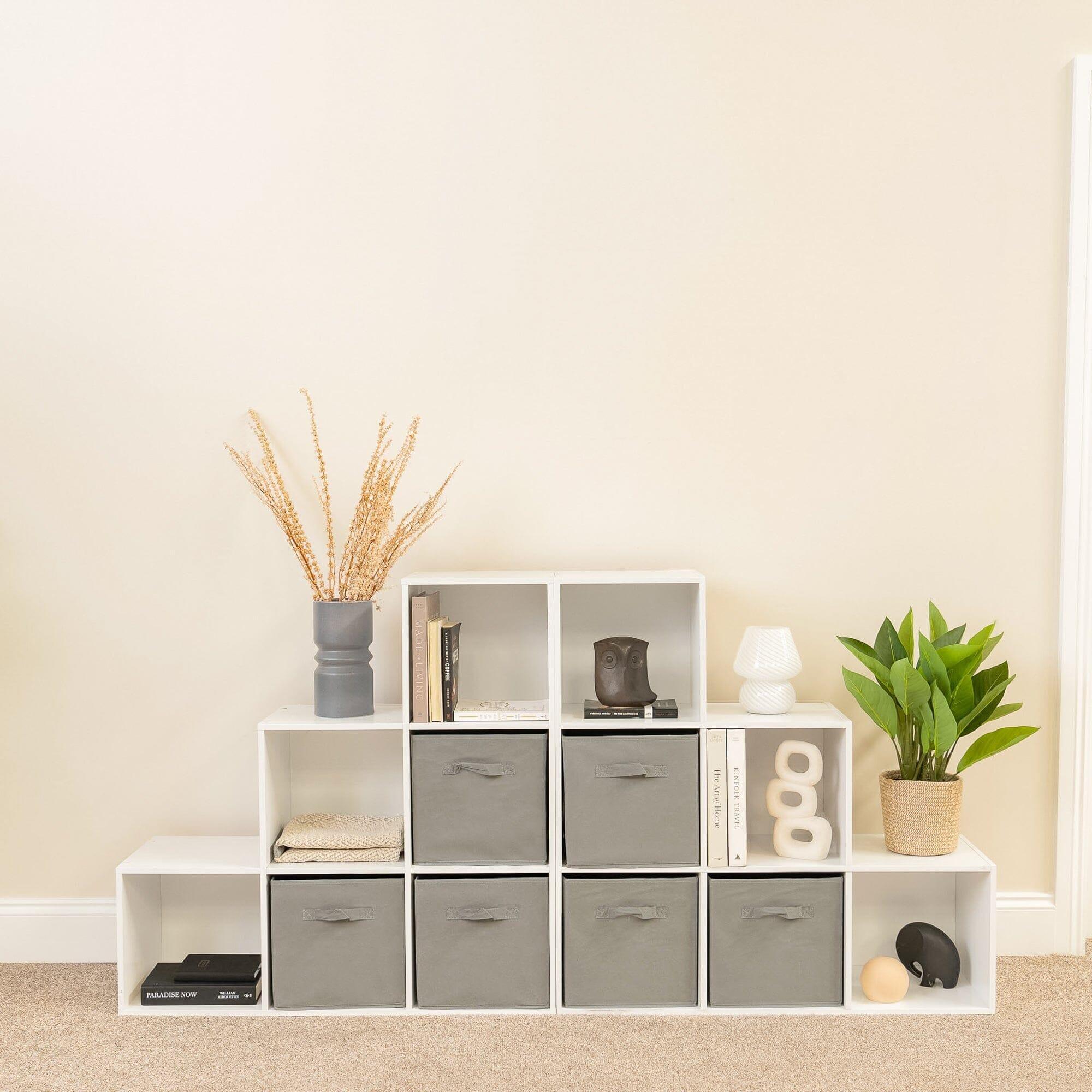Cara 12 Cube Bookcase Ladder Storage Unit - Chalk White - Two 6 Cube Units - Grey Basket - Image 2