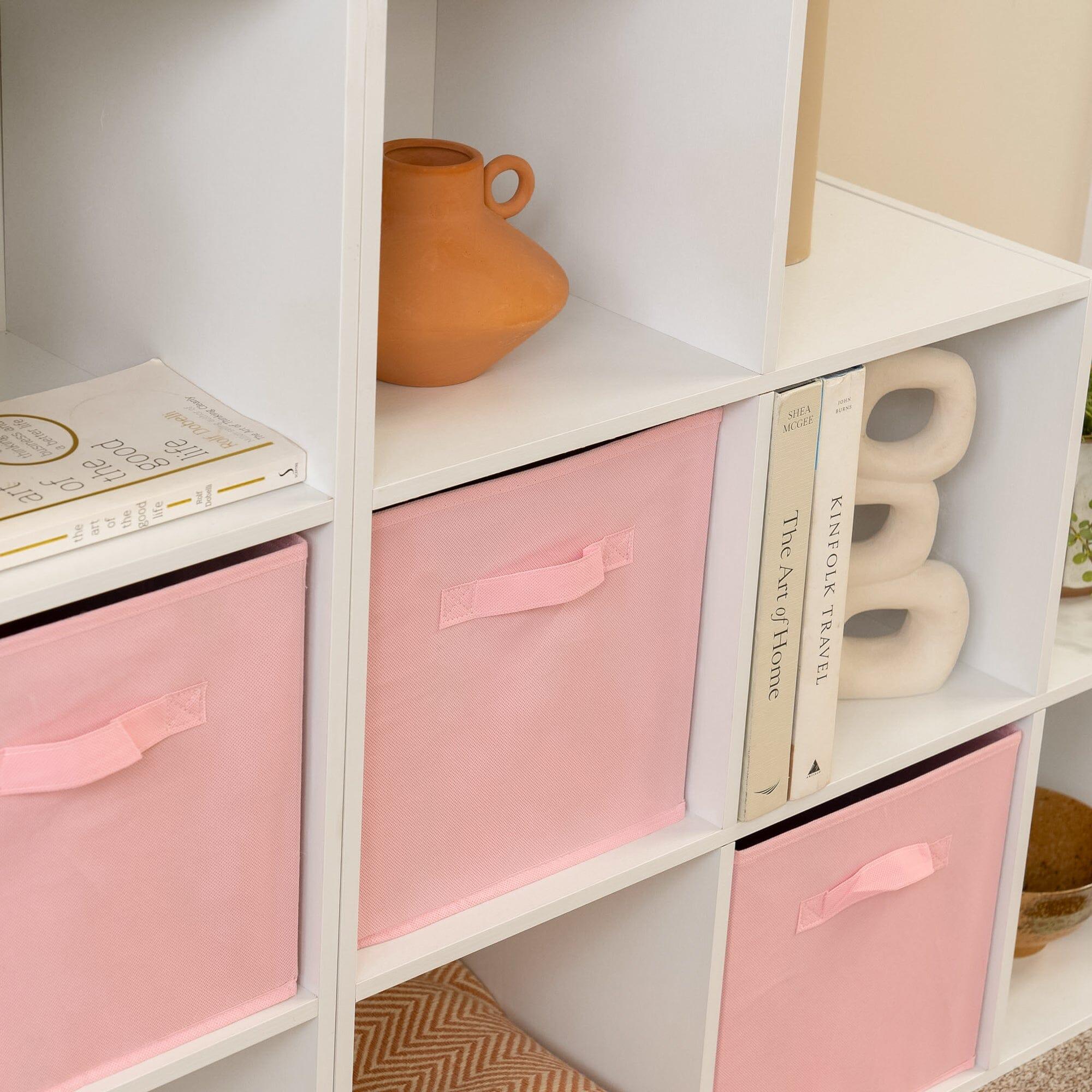 Cara 12 Cube Bookcase Ladder Storage Unit - Chalk White - Two 6 Cube Units - Pink Basket - Image 7