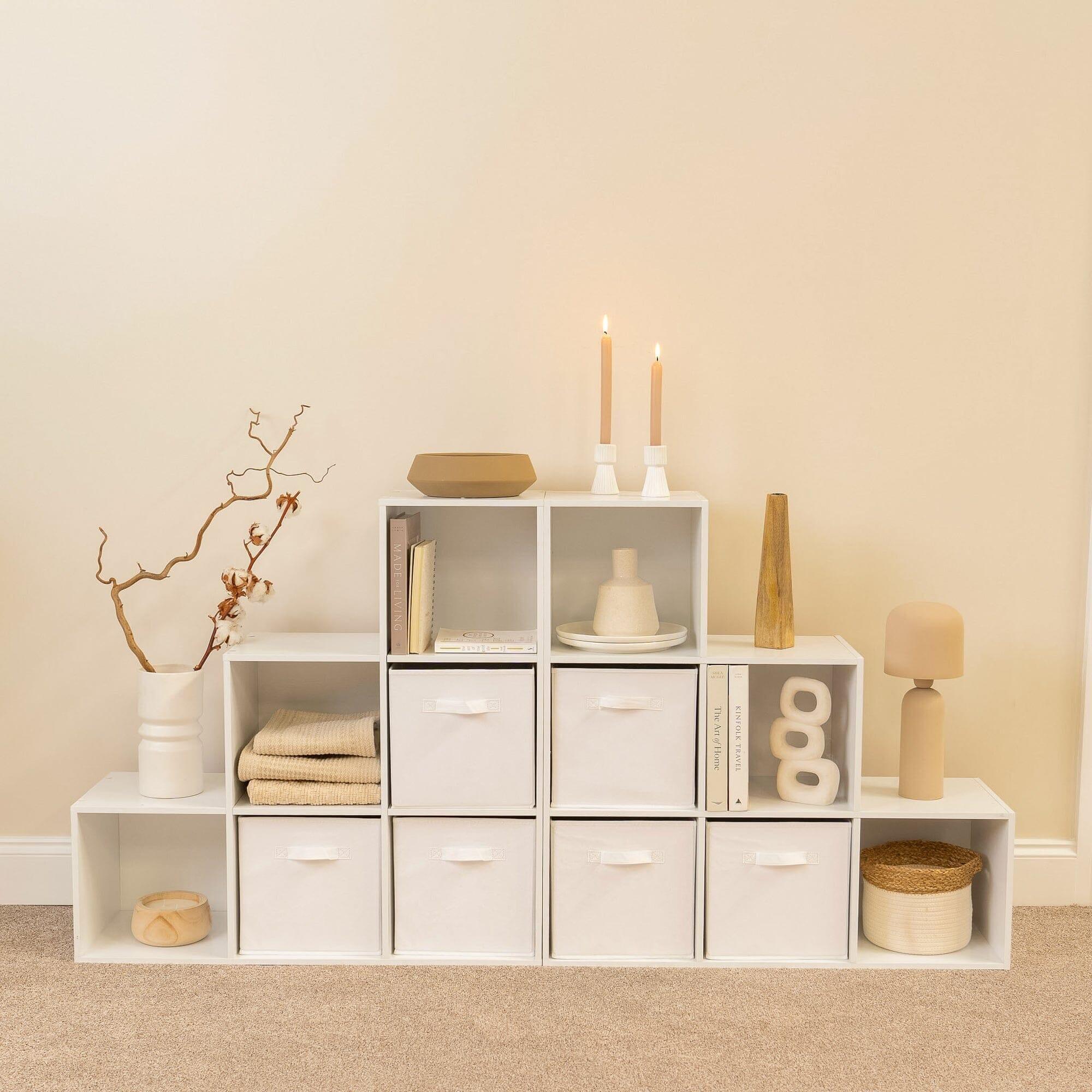 Cara 12 Cube Bookcase Ladder Storage Unit - Chalk White - Two 6 Cube Units - White Basket - Image 2