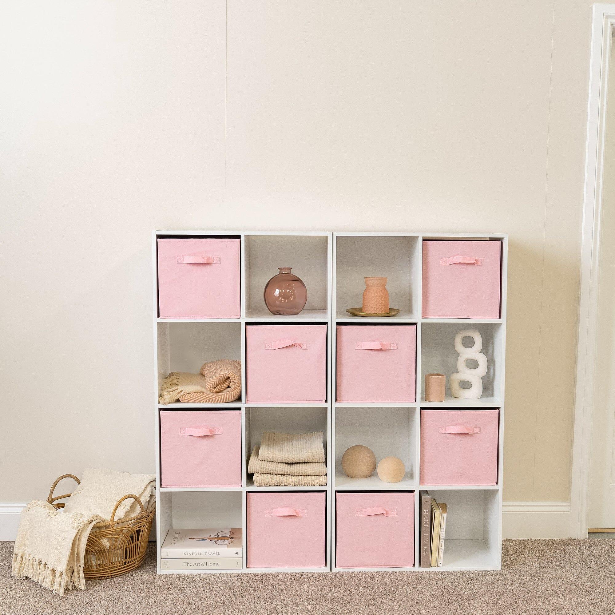Cara 16 Cube Storage Unit - Chalk White - Two 8x2 Units - Pink Basket - Image 2