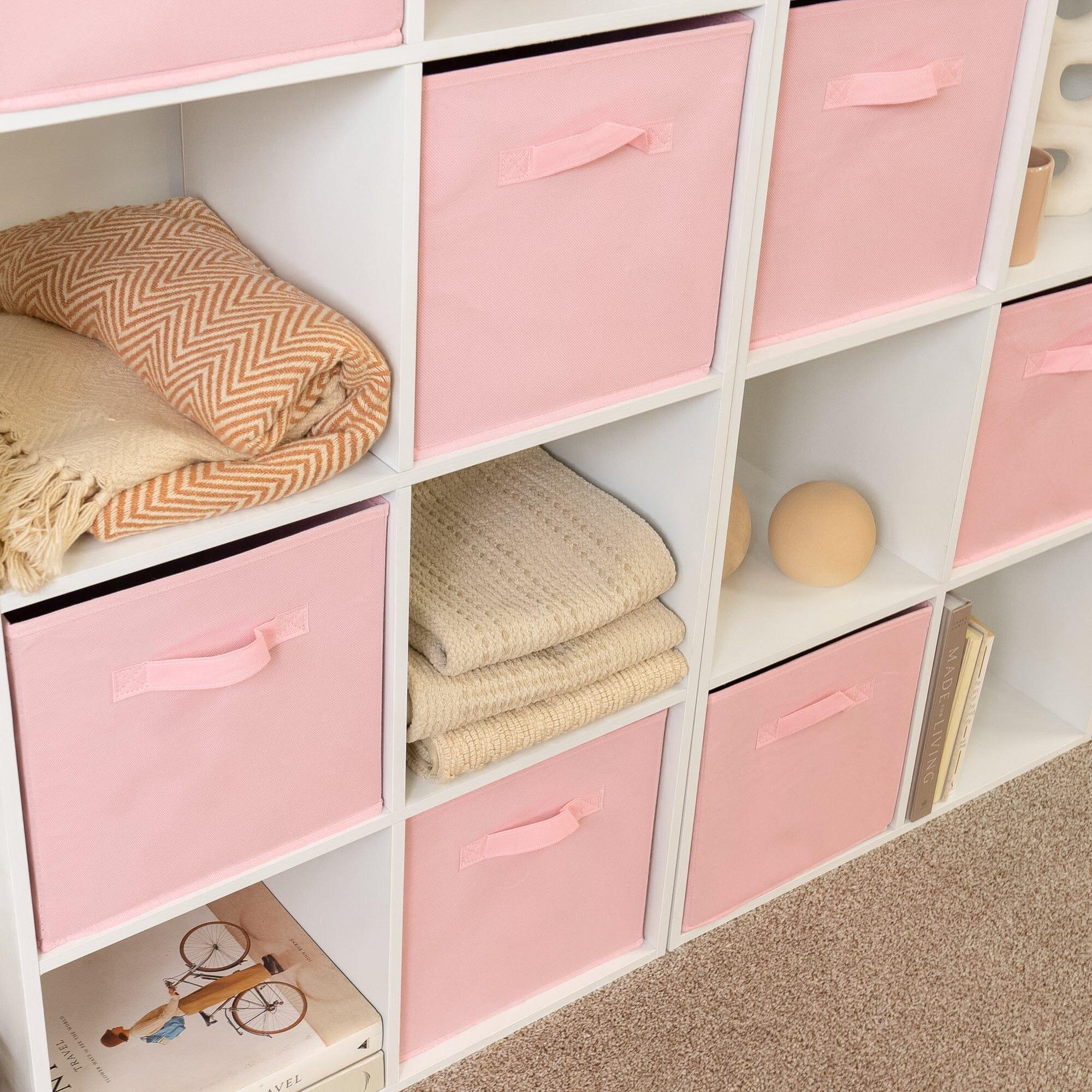 Cara 16 Cube Storage Unit - Chalk White - Two 8x2 Units - Pink Basket - Image 4