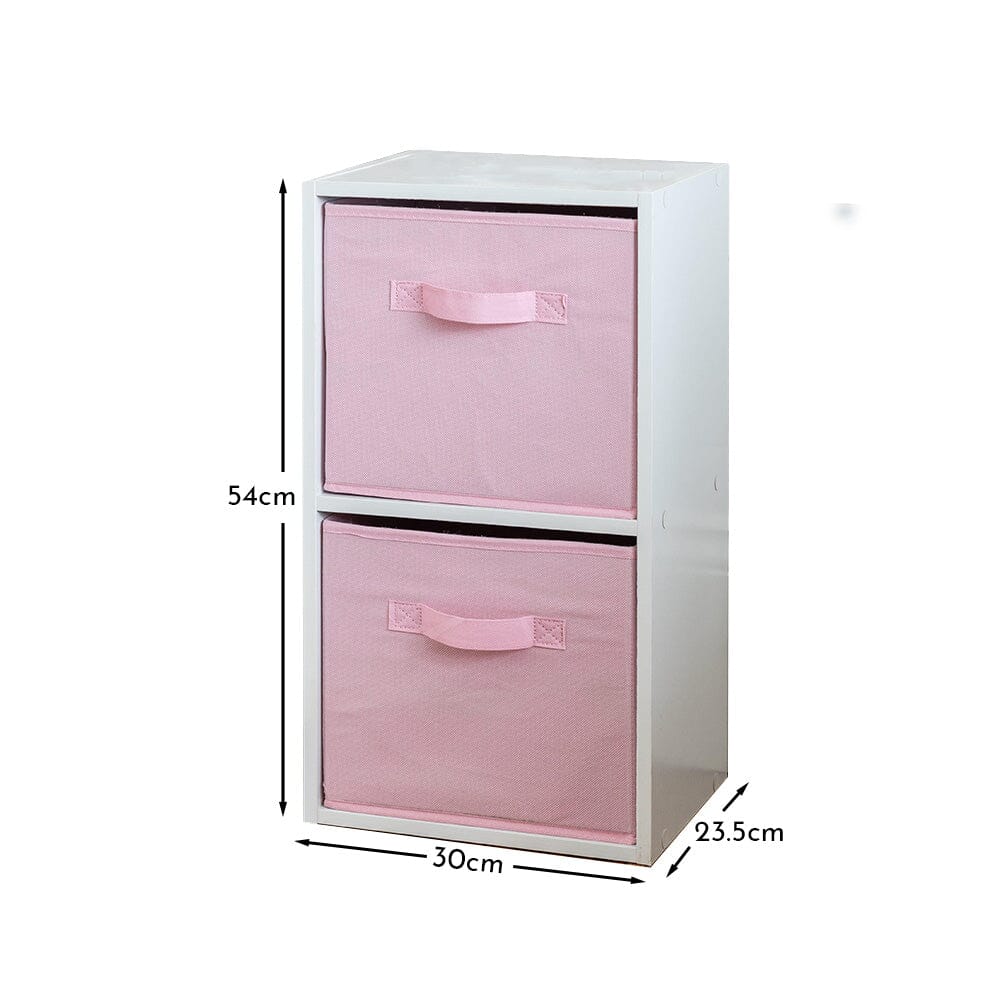 Cara 2 Tier Storage Unit / Chalk White Bookcase with Pink Boxes - Image 9