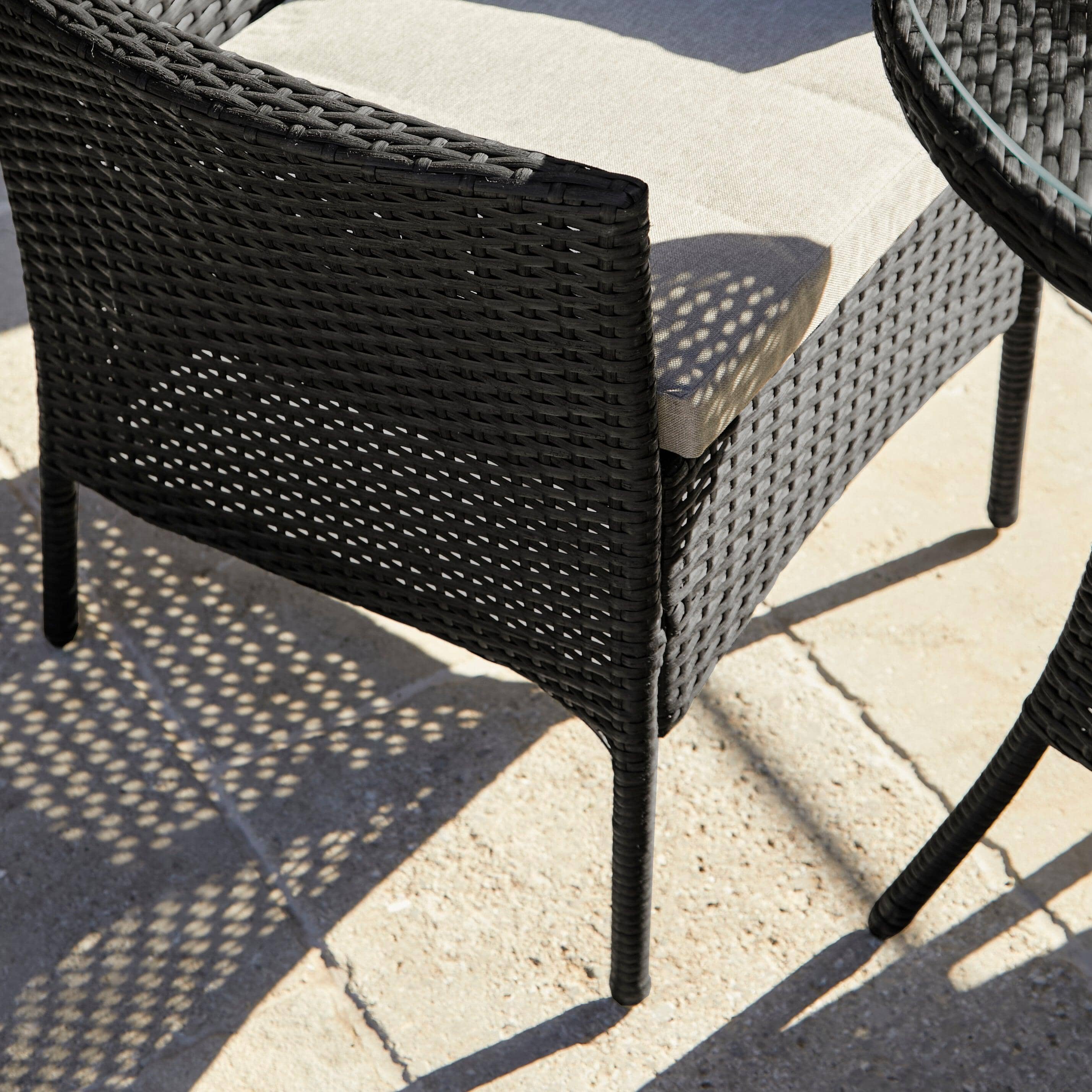 Kemble 2 Seater Rattan Garden Bistro Dining Set - Black - Image 4