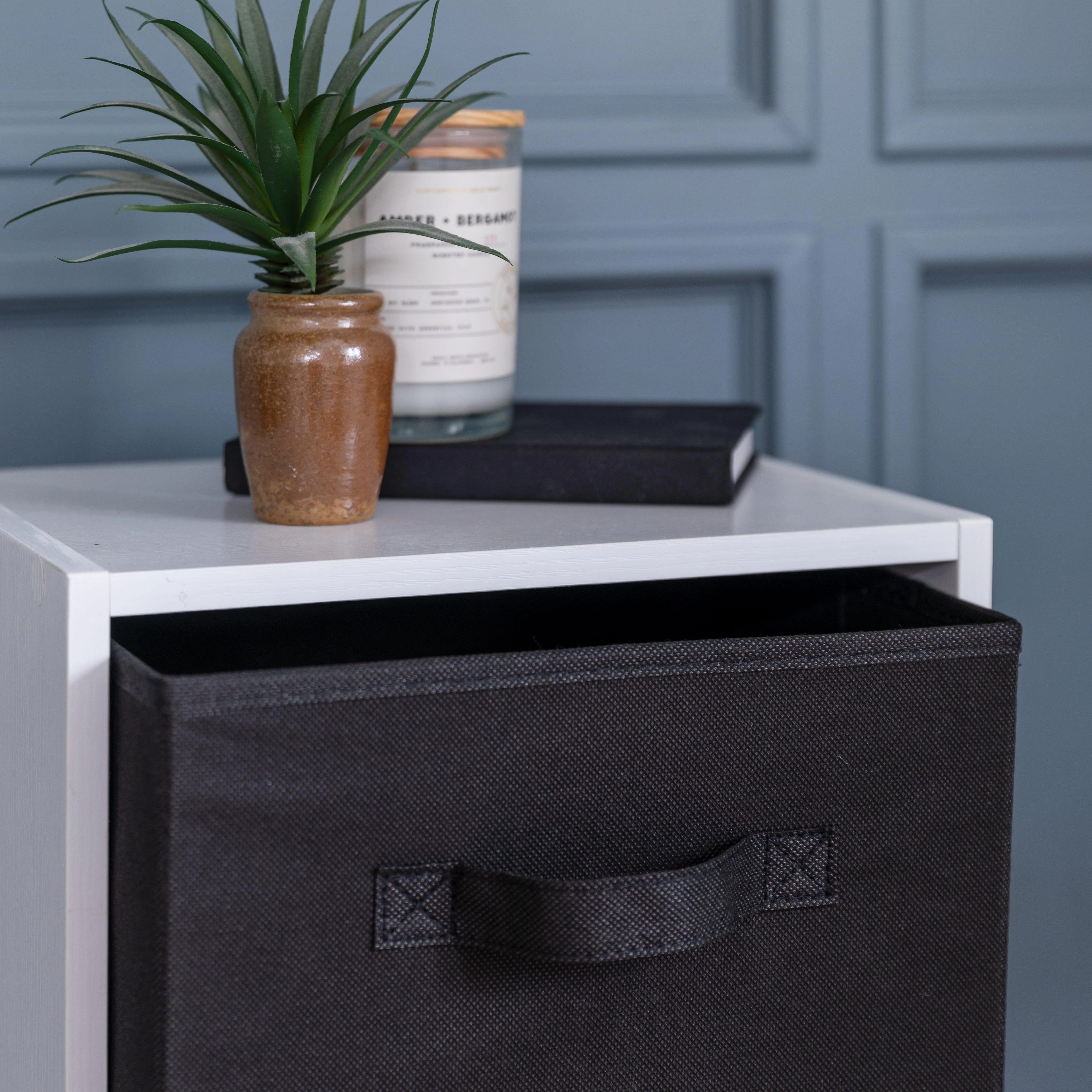 Cara 3 Tier Chalk White Cube Storage Unit - Black Baskets - Image 4