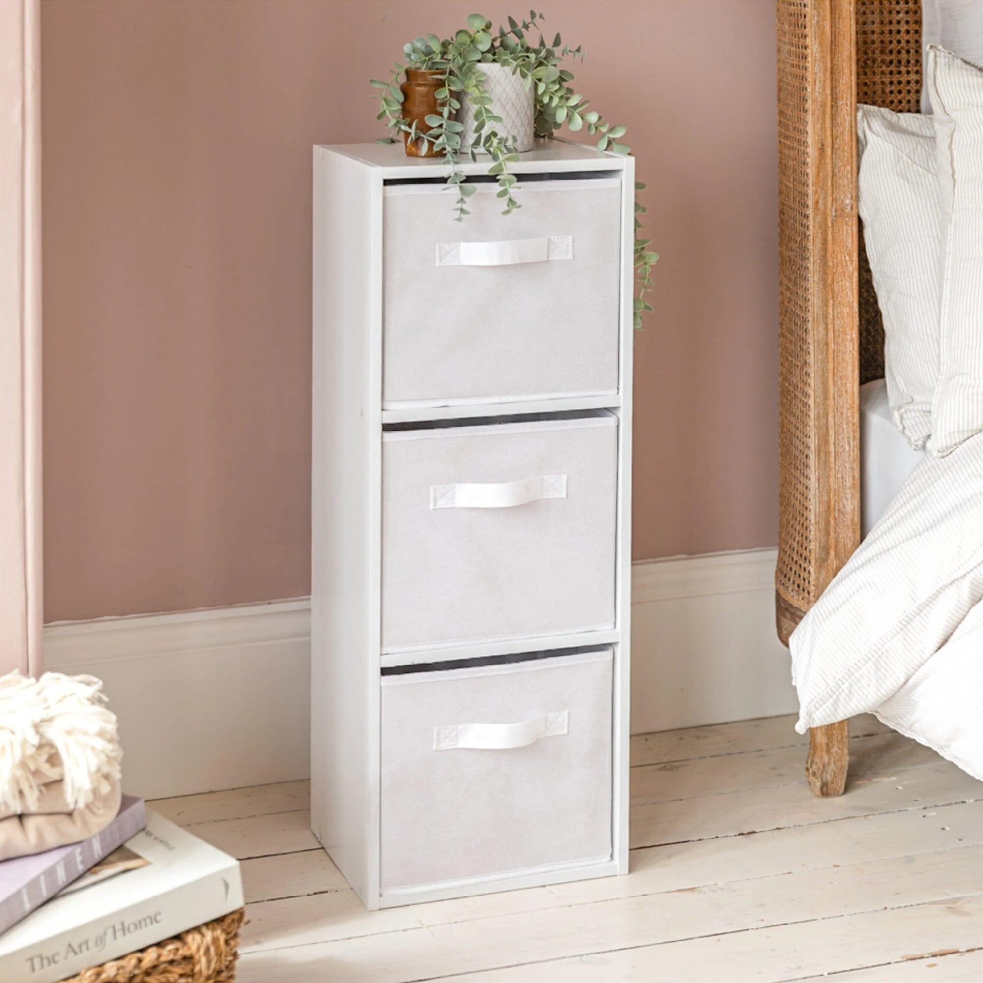 Cara 3 Tier Chalk White Cube Storage Unit - White Baskets - Image 2