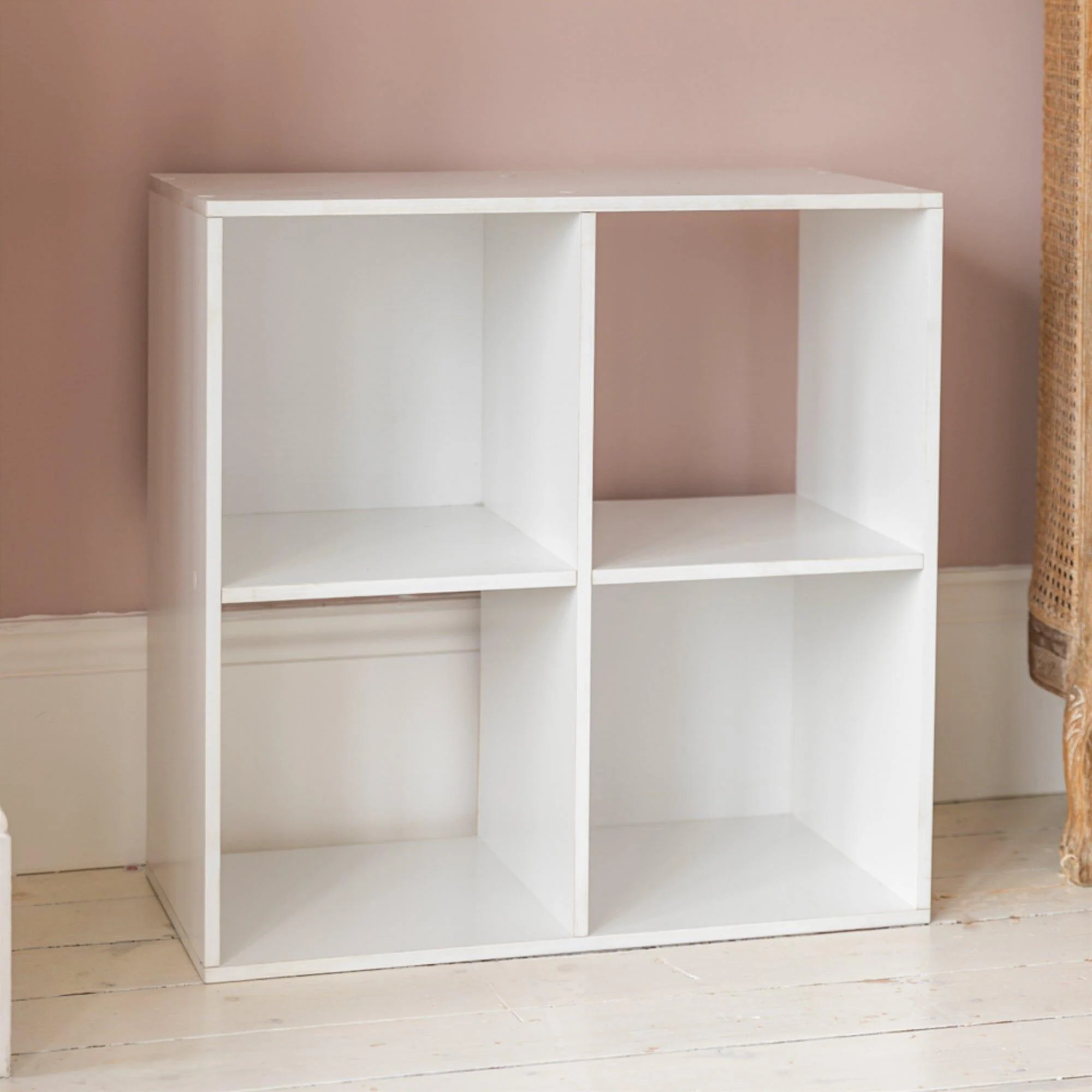 Cara 4 Cube Chalk White Bookcase Wooden Display Unit Shelving Storage Bookshelf Shelves - No Basket - Image 3