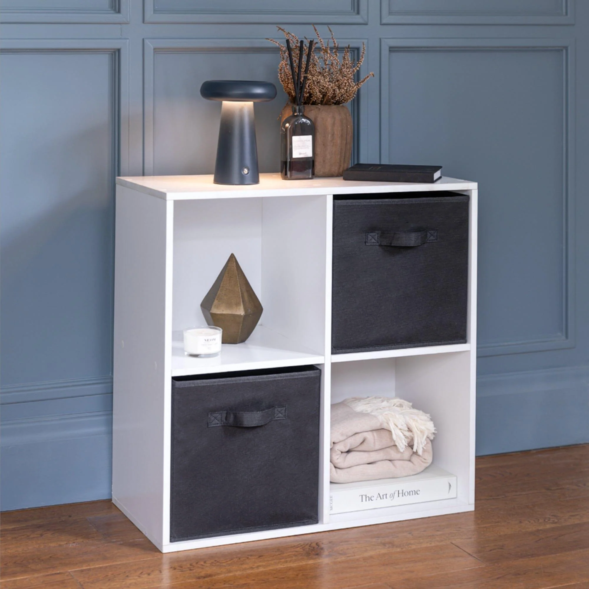 Cara Wooden 4 Cube Storage Unit - Black Baskets - Image 5
