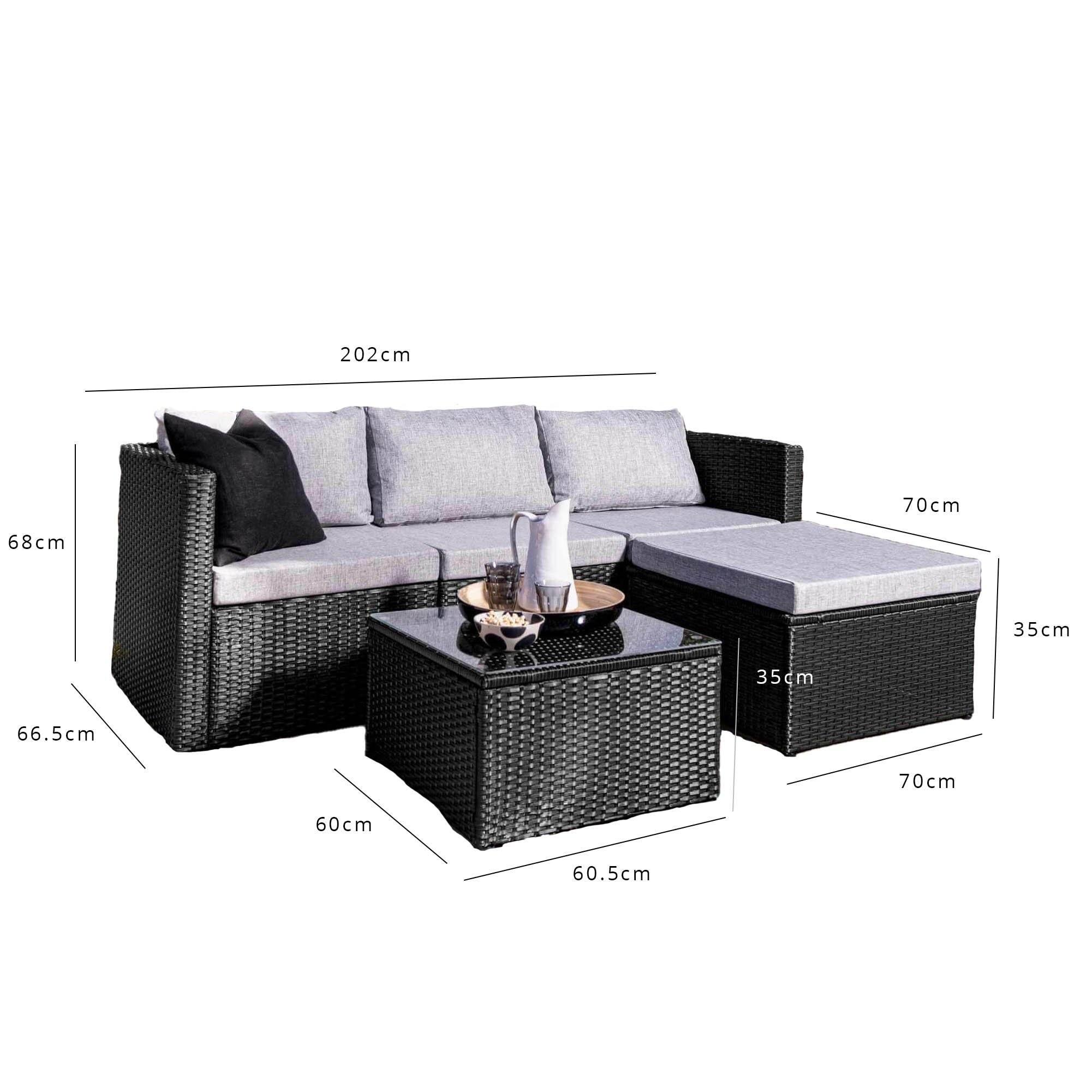 Weston 4 Seater Rattan Garden Corner Sofa Set with Cream LED Premium Cantilever Parasol & Base - Black Weave - Image 11