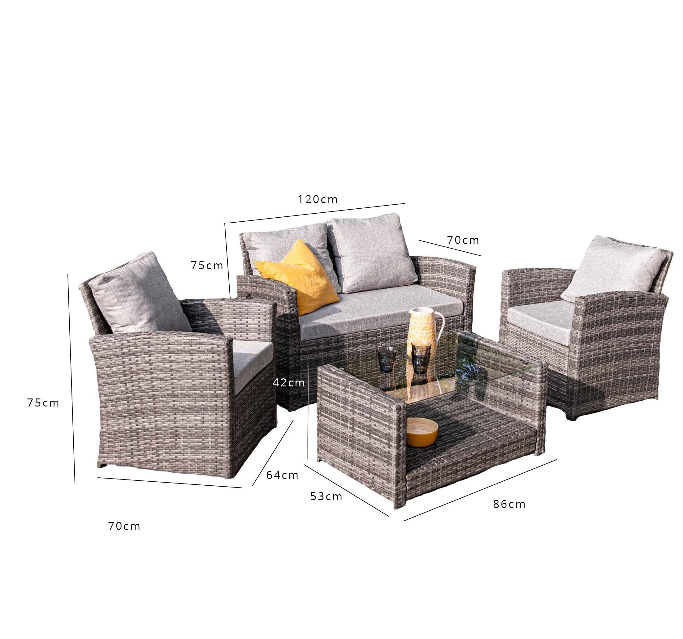 Cote 4 Seater Rattan Garden Sofa Set with Grey LED Premium Cantilever Parasol - Grey Weave - Image 11