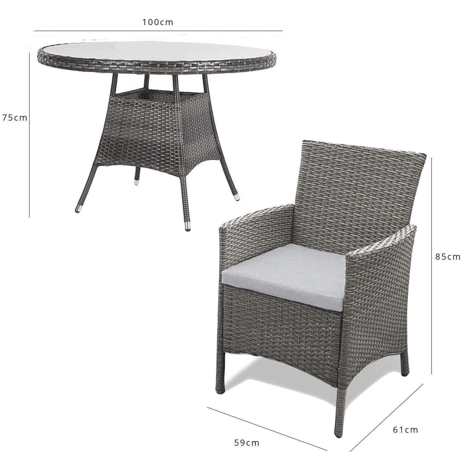 Kemble 4 Seater Rattan Round Dining Set with Cream LED Premium Parasol & Parasol Rain Cover - Grey Weave - Image 13