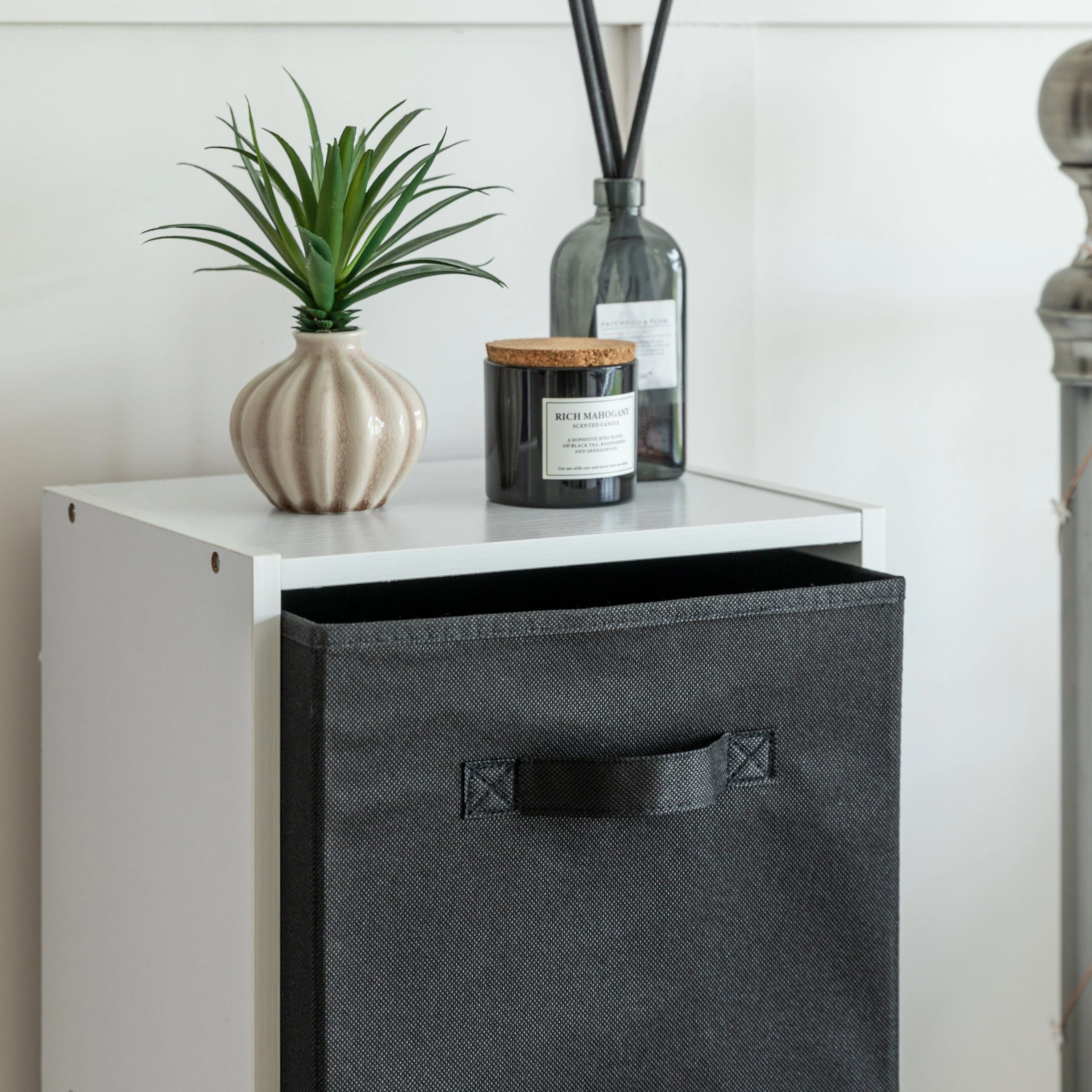Cara 4 Tier Storage Unit / Chalk White Bookcase with Black Boxes - Image 4