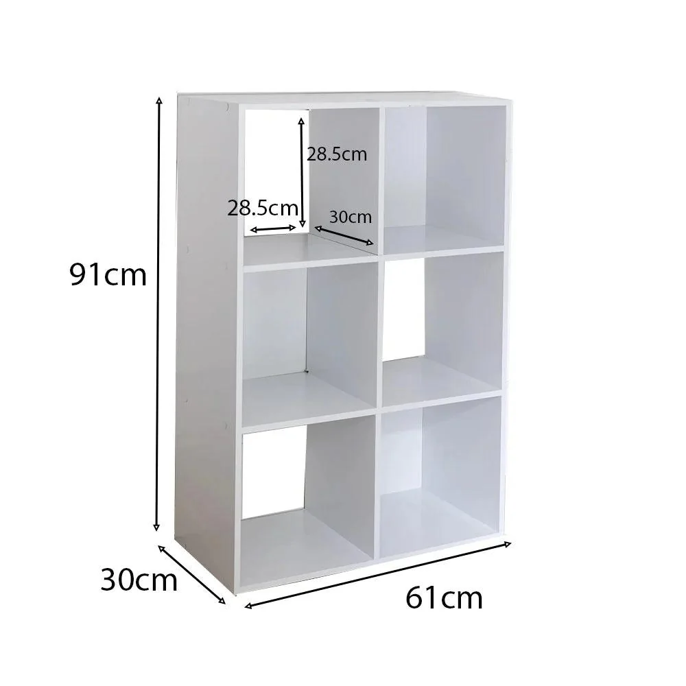 Cara 6 Cube Chalk White Bookcase Wooden Display Unit Shelving Storage Bookshelf Shelves - White Basket - Image 8