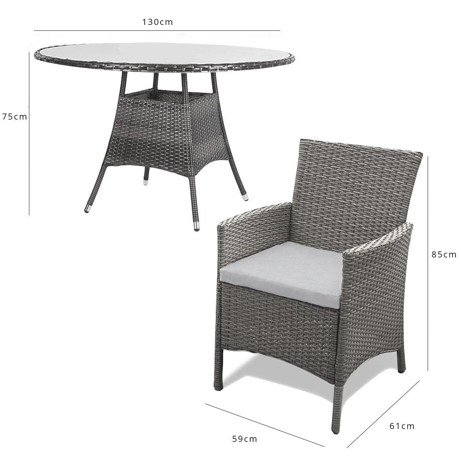 Kemble 6 Seater Rattan Round Dining Set with Cream LED Premium Parasol & Parasol Rain Cover - Grey - Image 13