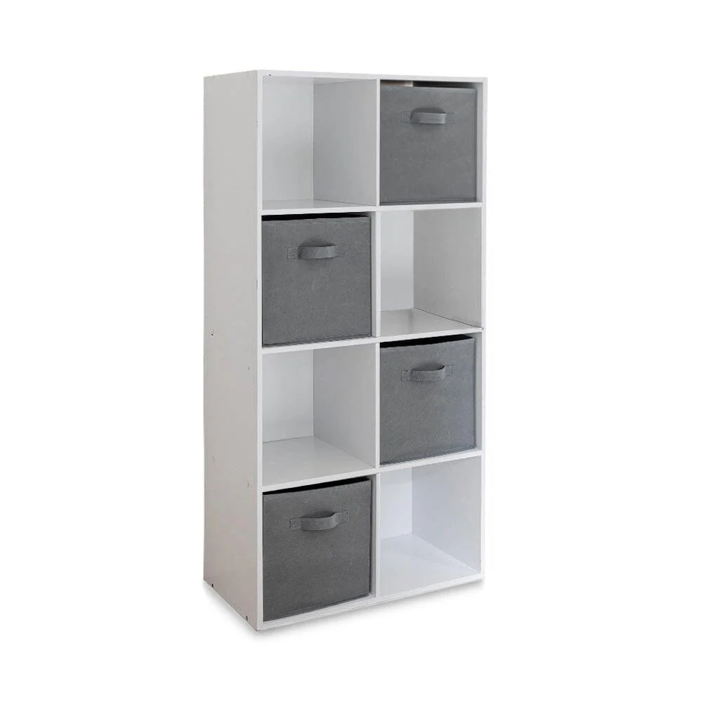 Cara 8 Cube Storage Unit in Chalk White & 4 Grey Handled Box Drawers