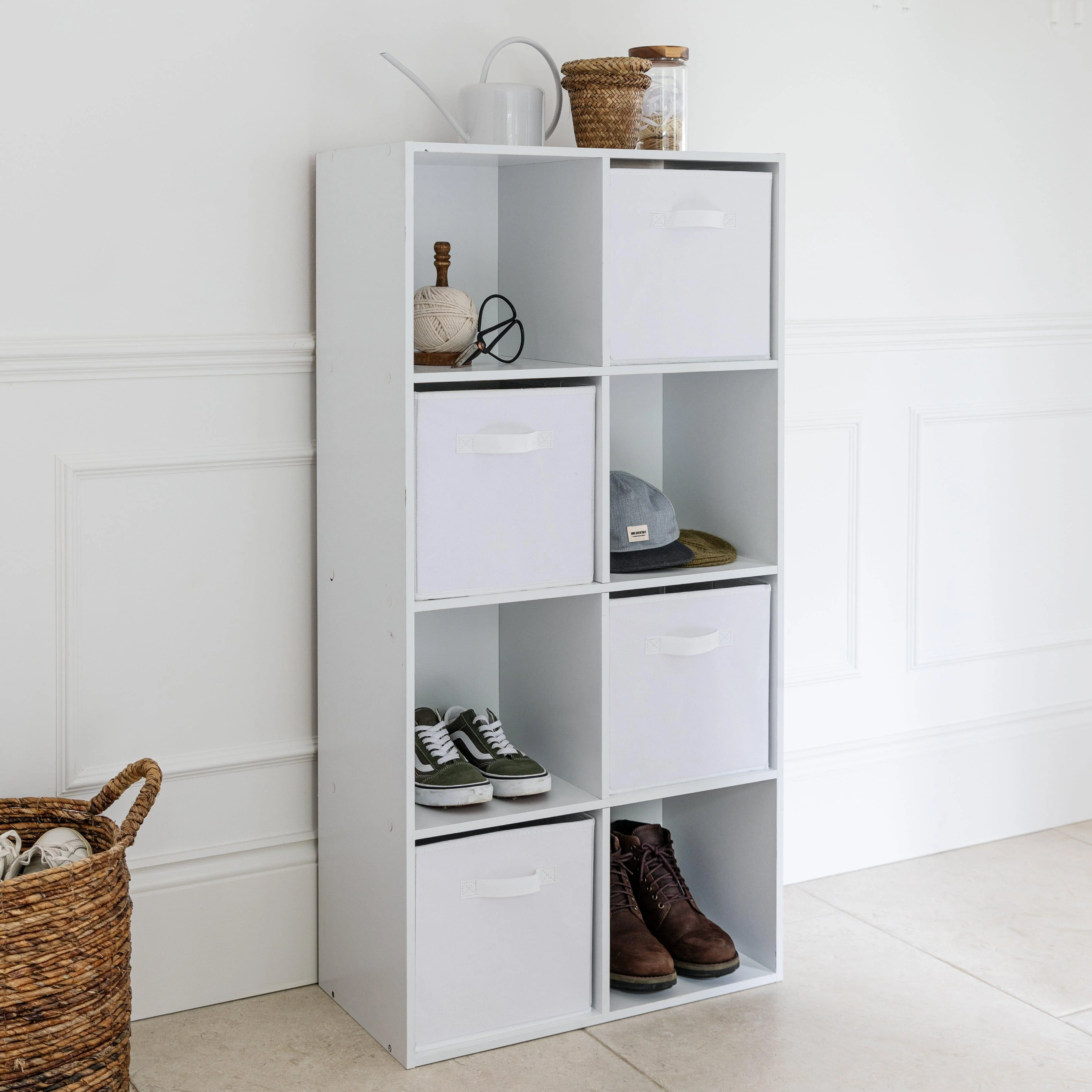 Cara 8 Cube Shelf Unit & 4 Chalk White Handled Box Drawers - Image 3