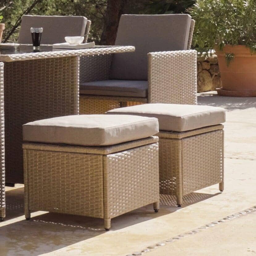 Cube 8 Seater Rattan Outdoor Dining Set -  Natural Brown Weave Polywood Top - Image 4