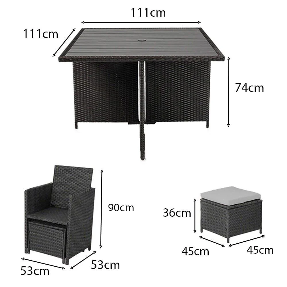 Cube 8 Seater Rattan Outdoor Dining Set with Grey Parasol- Black Weave Polywood Top - Image 10