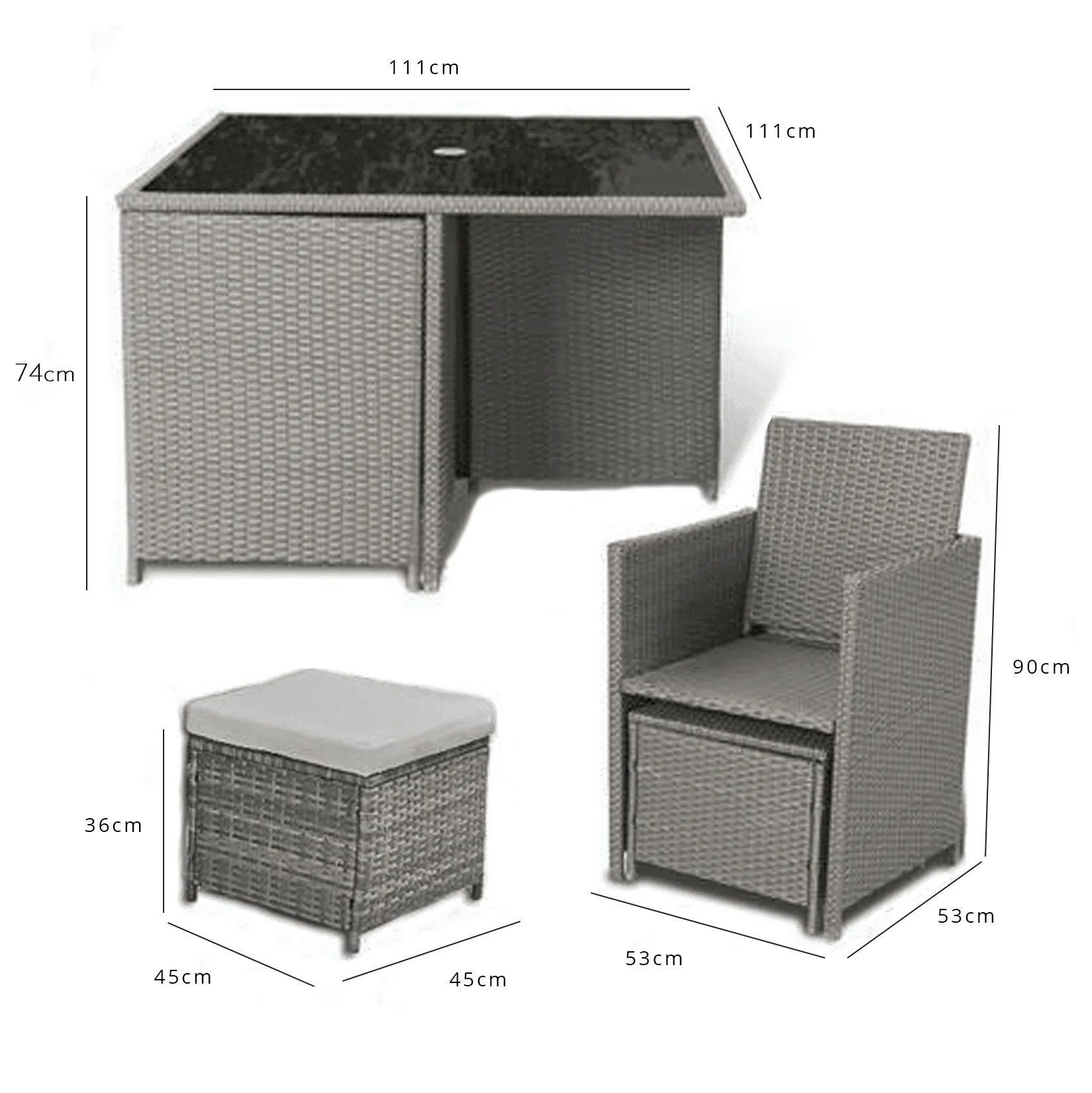 Cube 8 Seater Rattan Outdoor Dining Set with Parasol - Grey Weave - Image 11