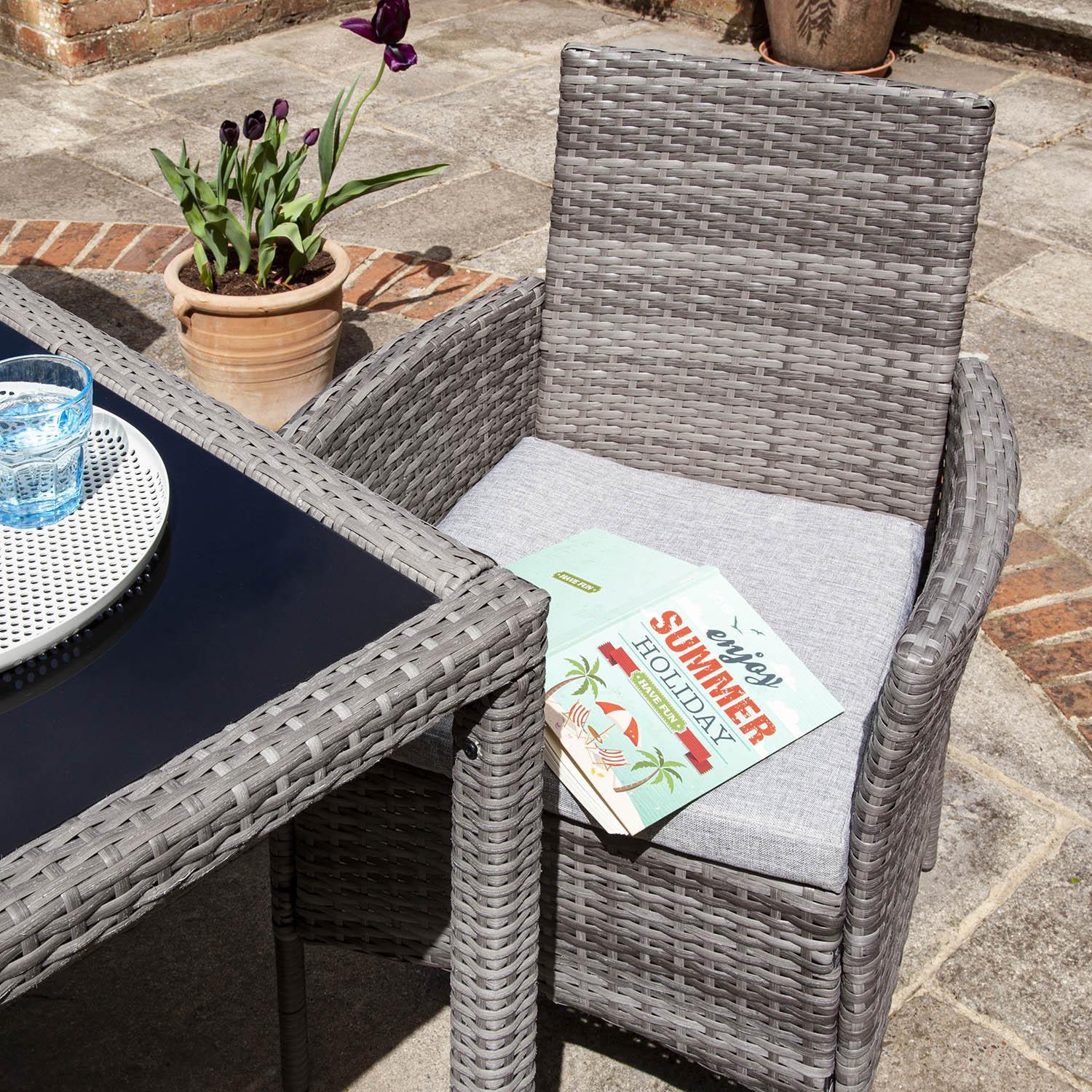 Marston 8 Seater Rattan Garden Dining Set with Grey LED Premium Parasol - Grey - Glass Top - Image 4