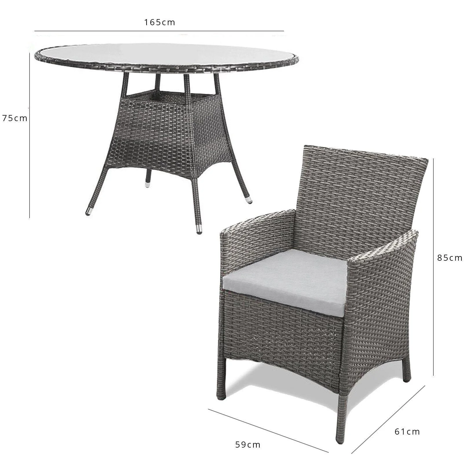 Kemble 8 Seater Rattan Round Garden Dining Set with Cream Parasol - Grey - Image 12