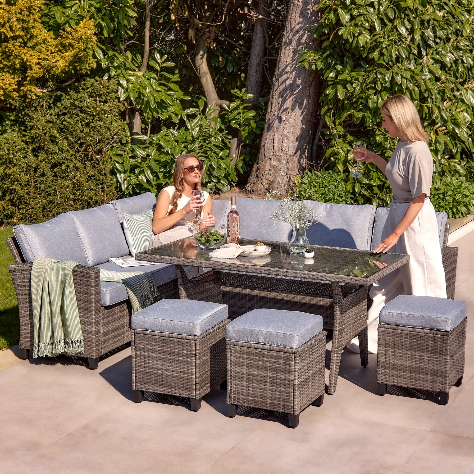 Aston 9 Seater Rattan Corner Sofa Set with Glass Table Top - Grey - Image 7