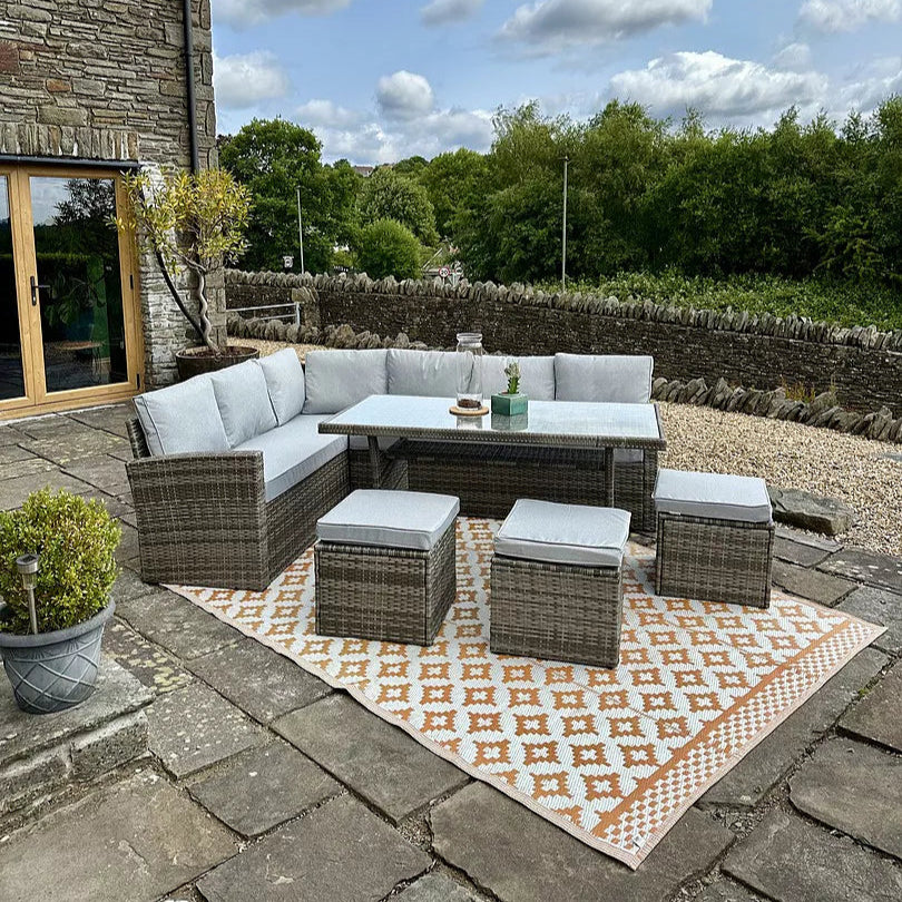 Aston 9 Seater Rattan Corner Sofa Set with Cream LED Premium Cantilever Parasol - Grey - Image 6