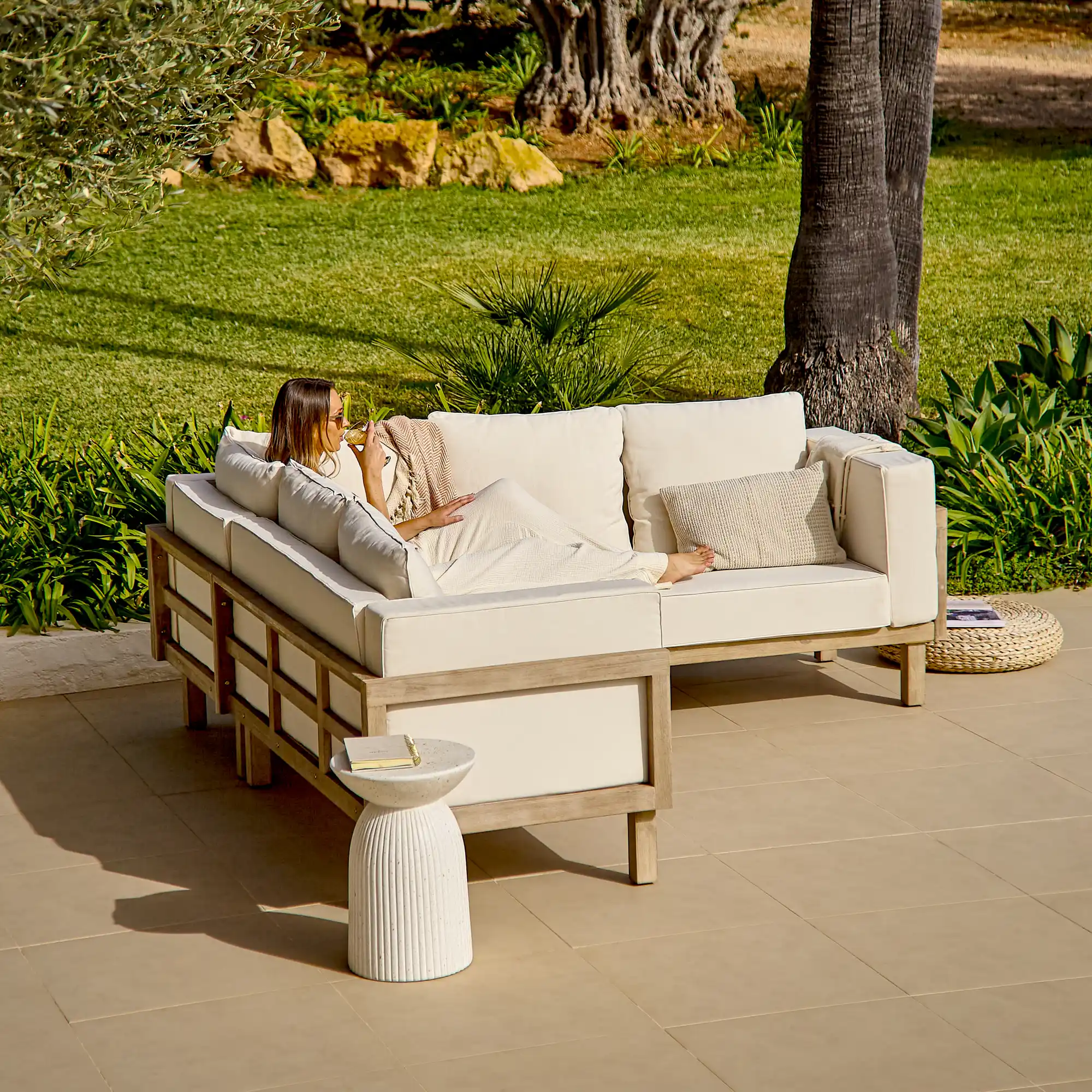 Akira 6 Seater Wooden Garden Corner Sofa - Image 4
