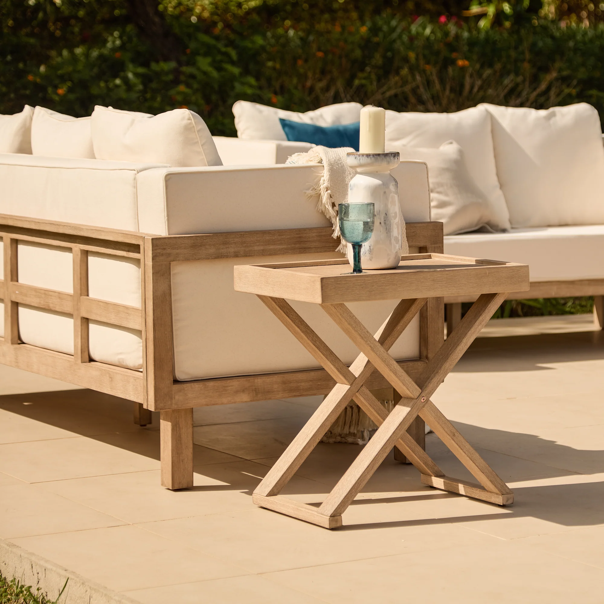 Akira 8 Seater Wooden Garden Sofa Set with Coffee and 2 Akira Side Tables - Image 4