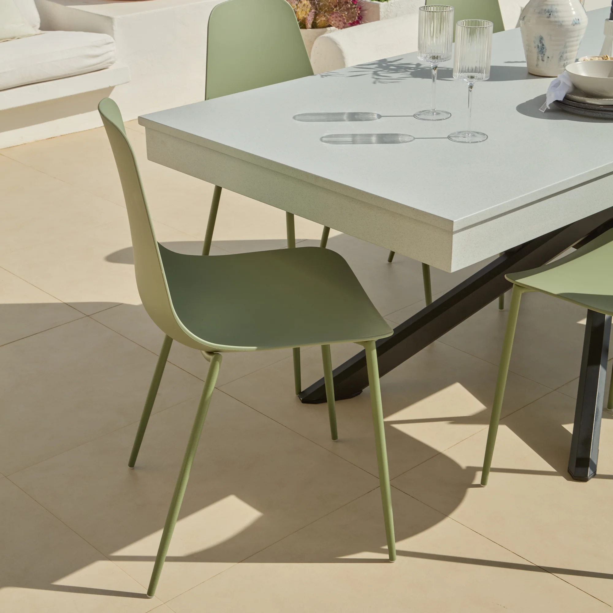 Amelia 190cm Pale Grey Table Garden Dining Set - 6 Seater - Wren Olive Green Chairs - Image 3