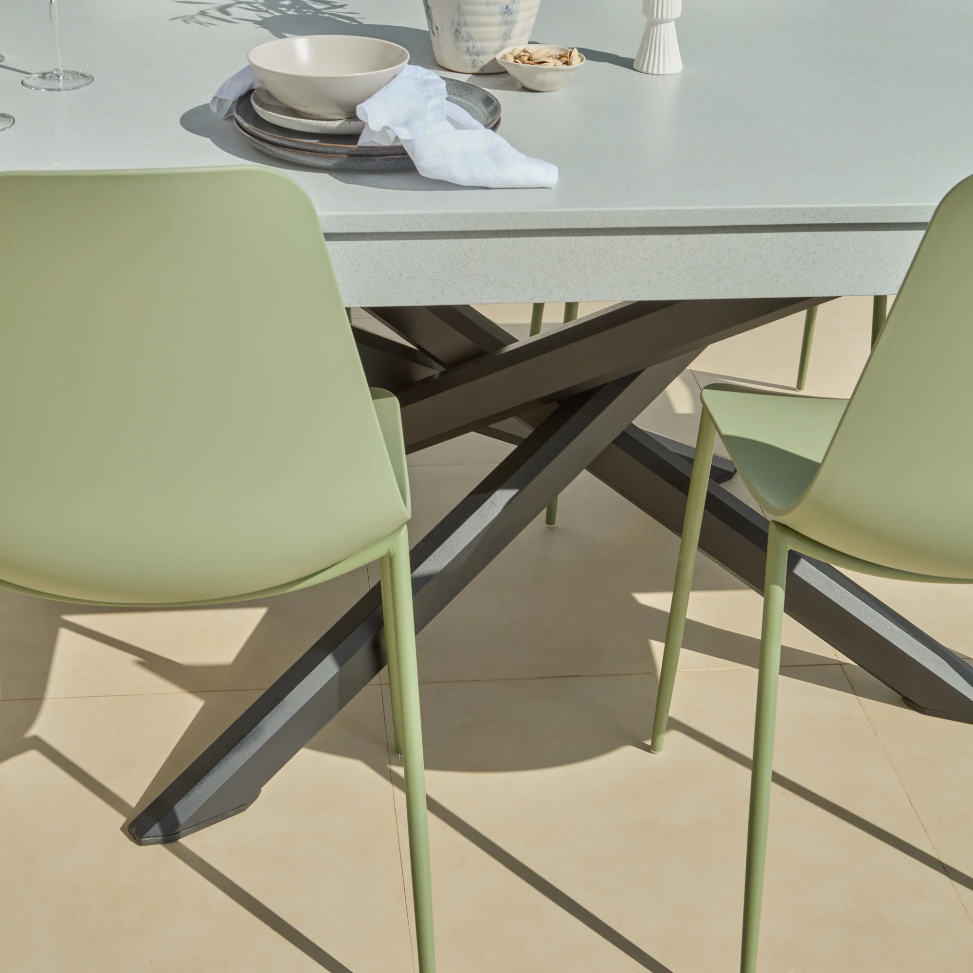 Amelia 190cm Pale Grey Table Garden Dining Set - 6 Seater - Wren Olive Green Chairs - Image 6