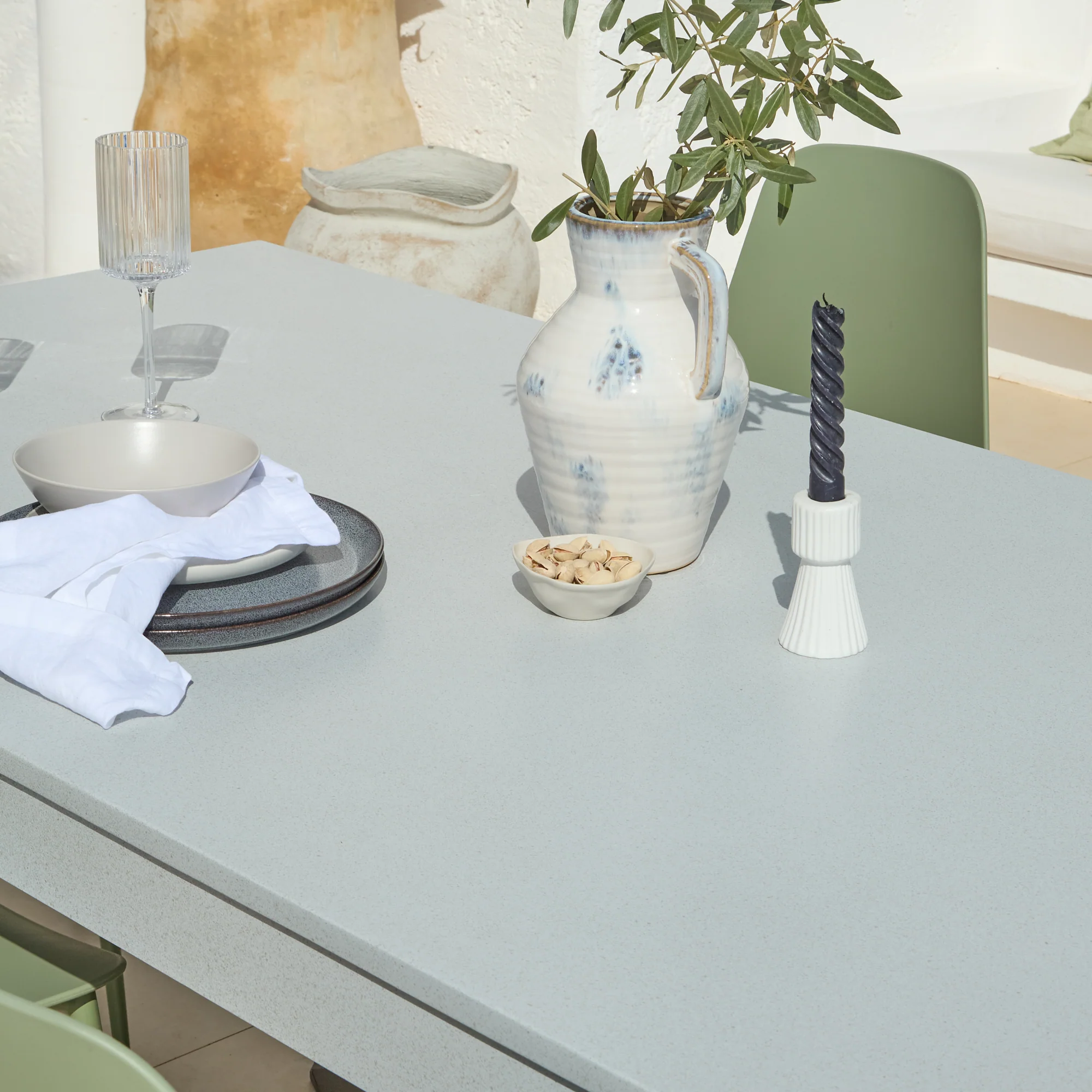 Amelia 190cm Pale Grey Table Garden Dining Set - 6 Seater - Wren Olive Green Chairs - Image 7