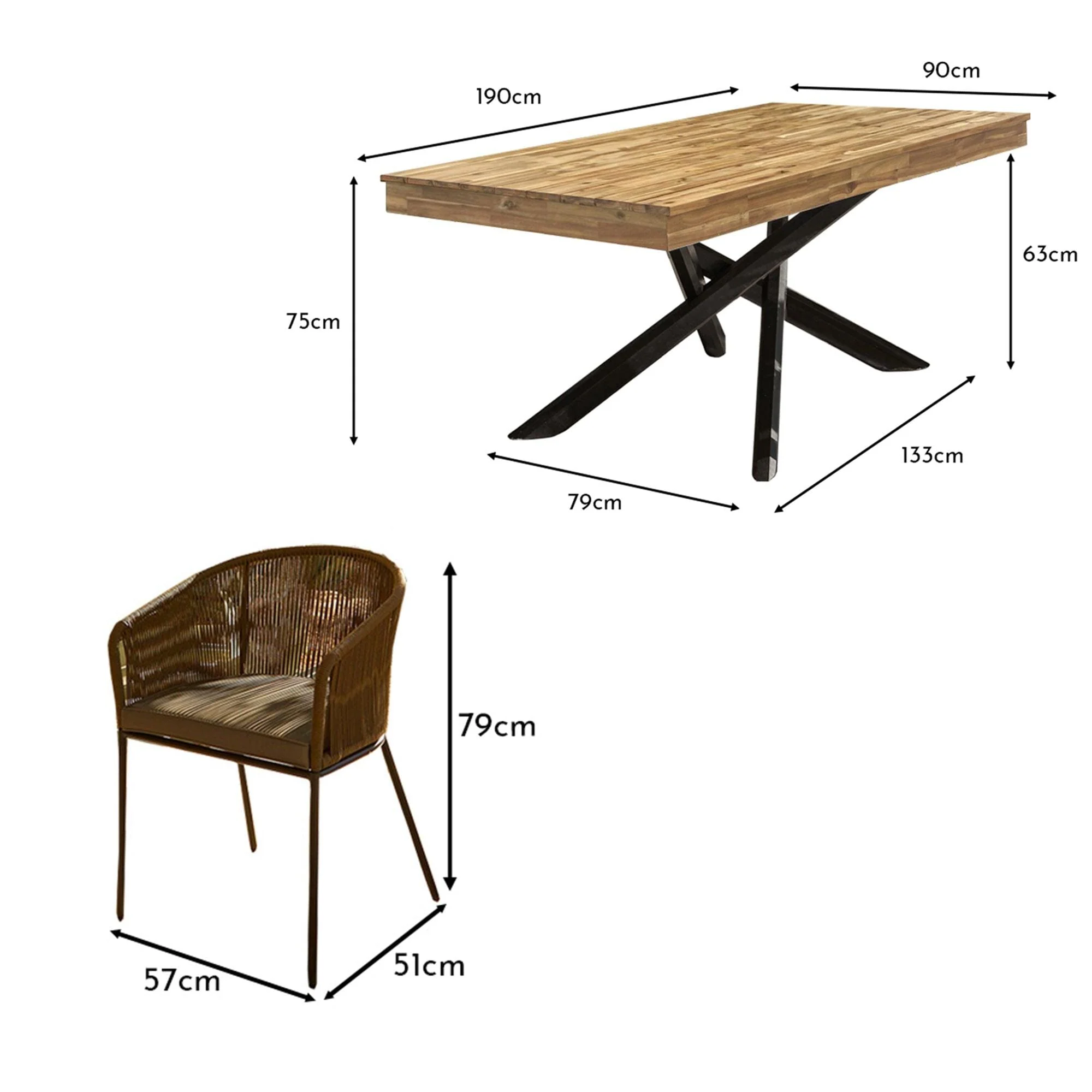 Amelia 4 Seater Wooden Garden Dining Set with 4 Hali Green Chairs - White Acacia with Black Legs - Image 7