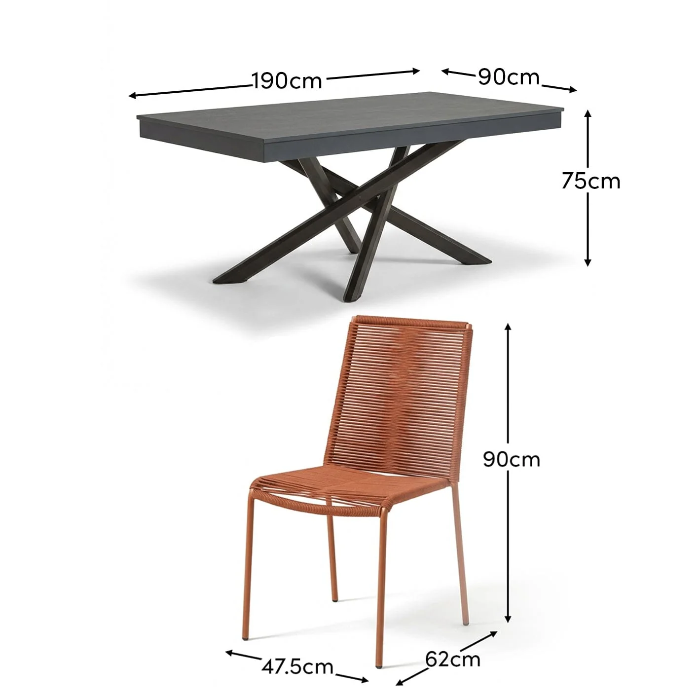 Amelia 6 Seater Dove Grey Concrete Garden Dining Set with Ryder Burnt Orange Chairs - Image 13