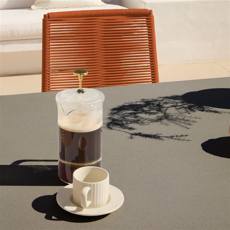 Amelia 6 Seater Dove Grey Concrete Garden Dining Set with Ryder Burnt Orange Chairs - Image 6