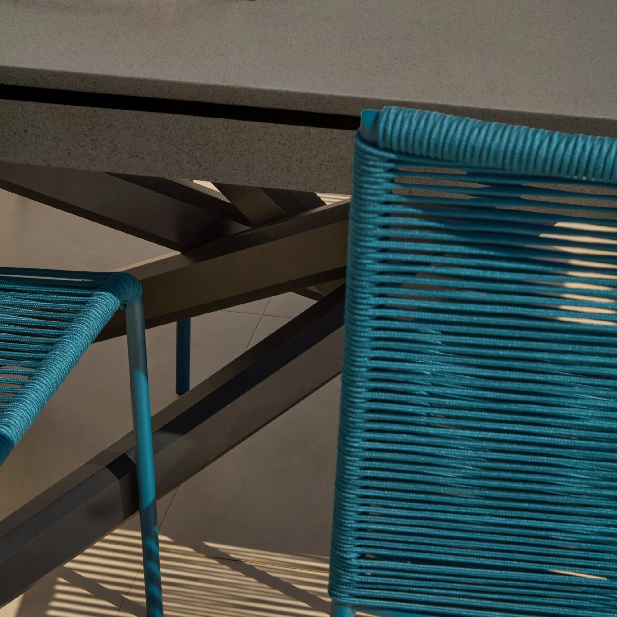 Amelia 6 Seater Dove Grey Concrete Garden Dining Set with Ryder Teal Chairs - Image 8