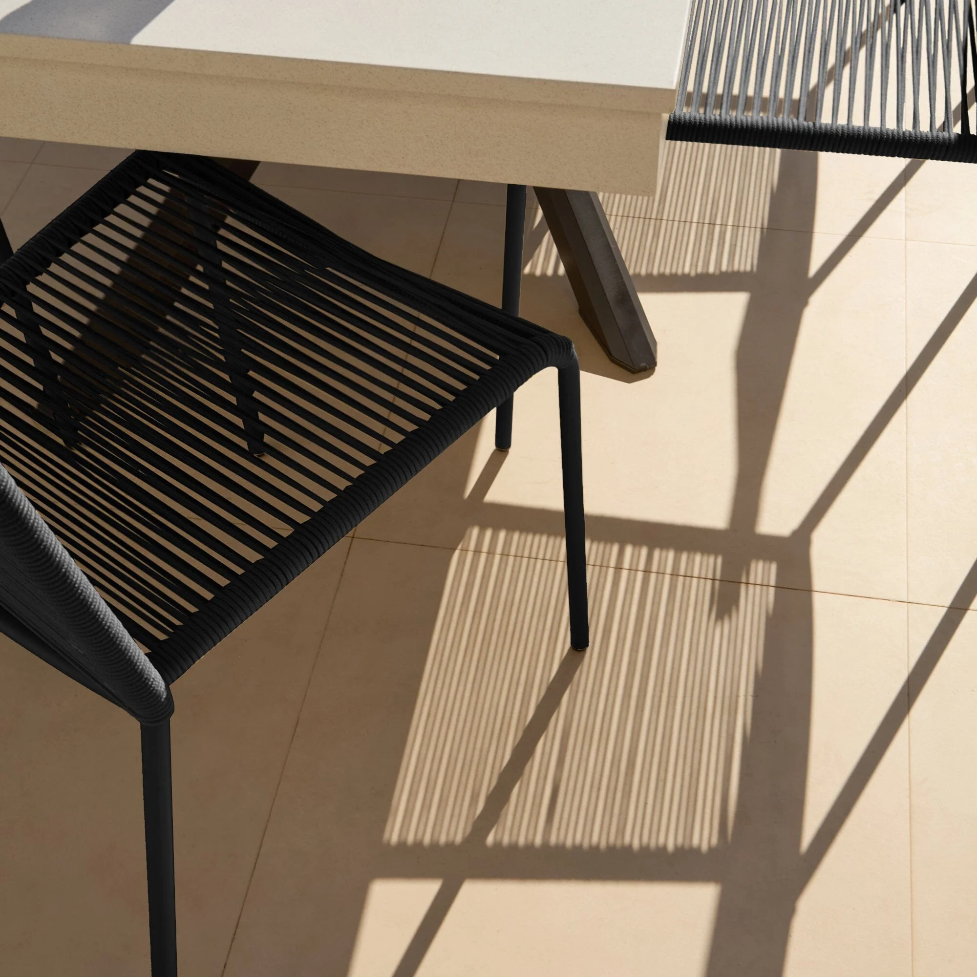 Amelia 6 Seater Pale Grey Concrete Garden Dining Set with Ryder Black Chairs - Image 4