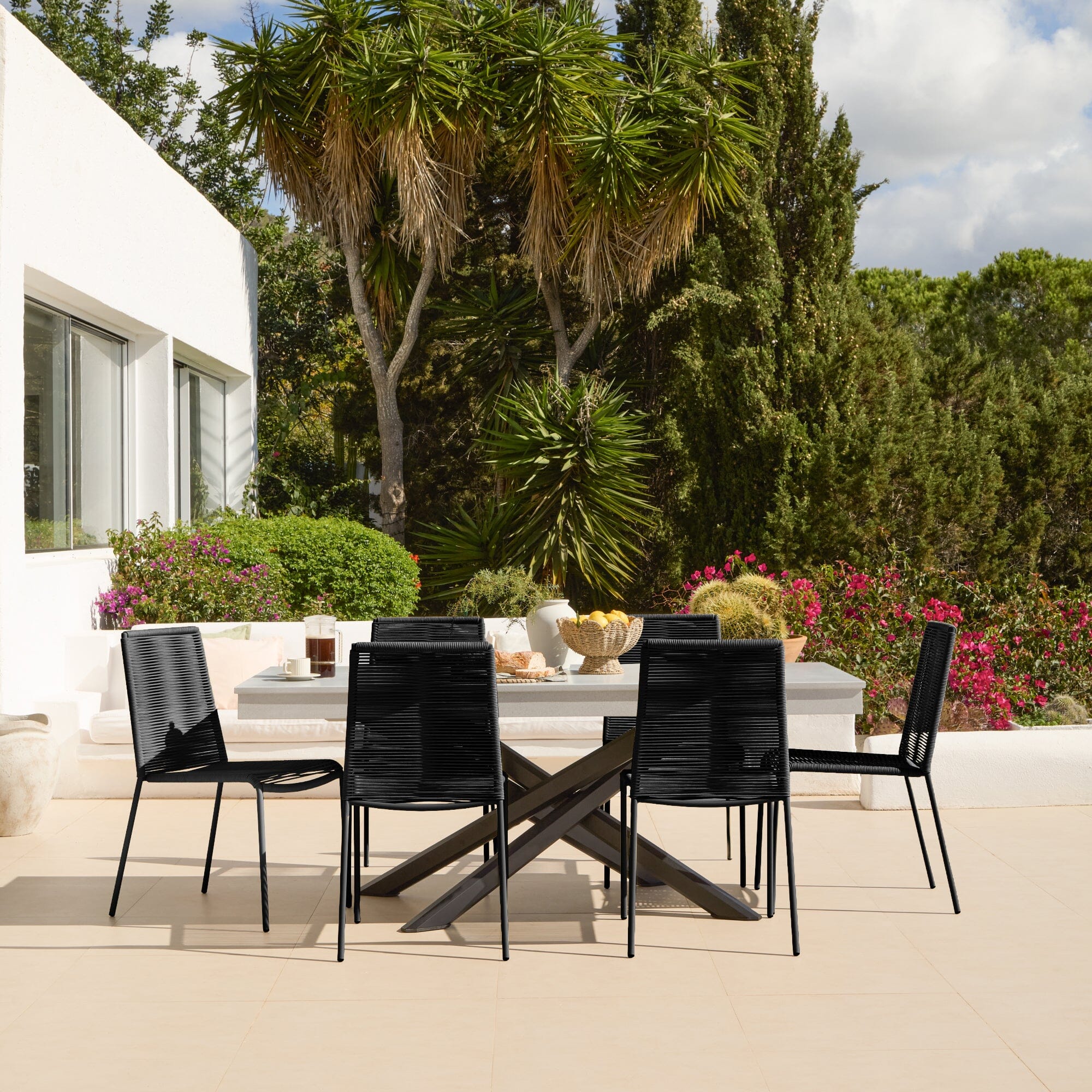 Amelia 6 Seater Pale Grey Concrete Garden Dining Set with Ryder Black Chairs - Image 5