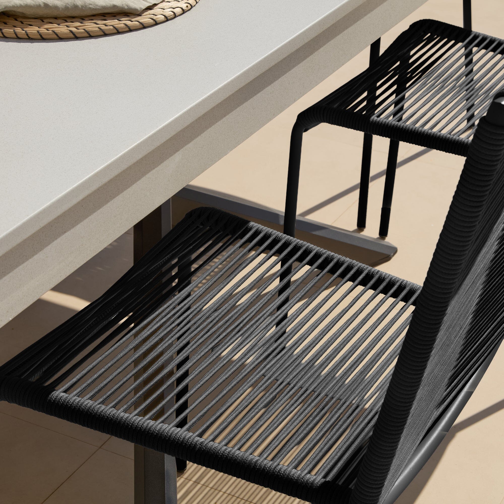 Amelia 6 Seater Pale Grey Concrete Garden Dining Set with Ryder Black Chairs - Image 8