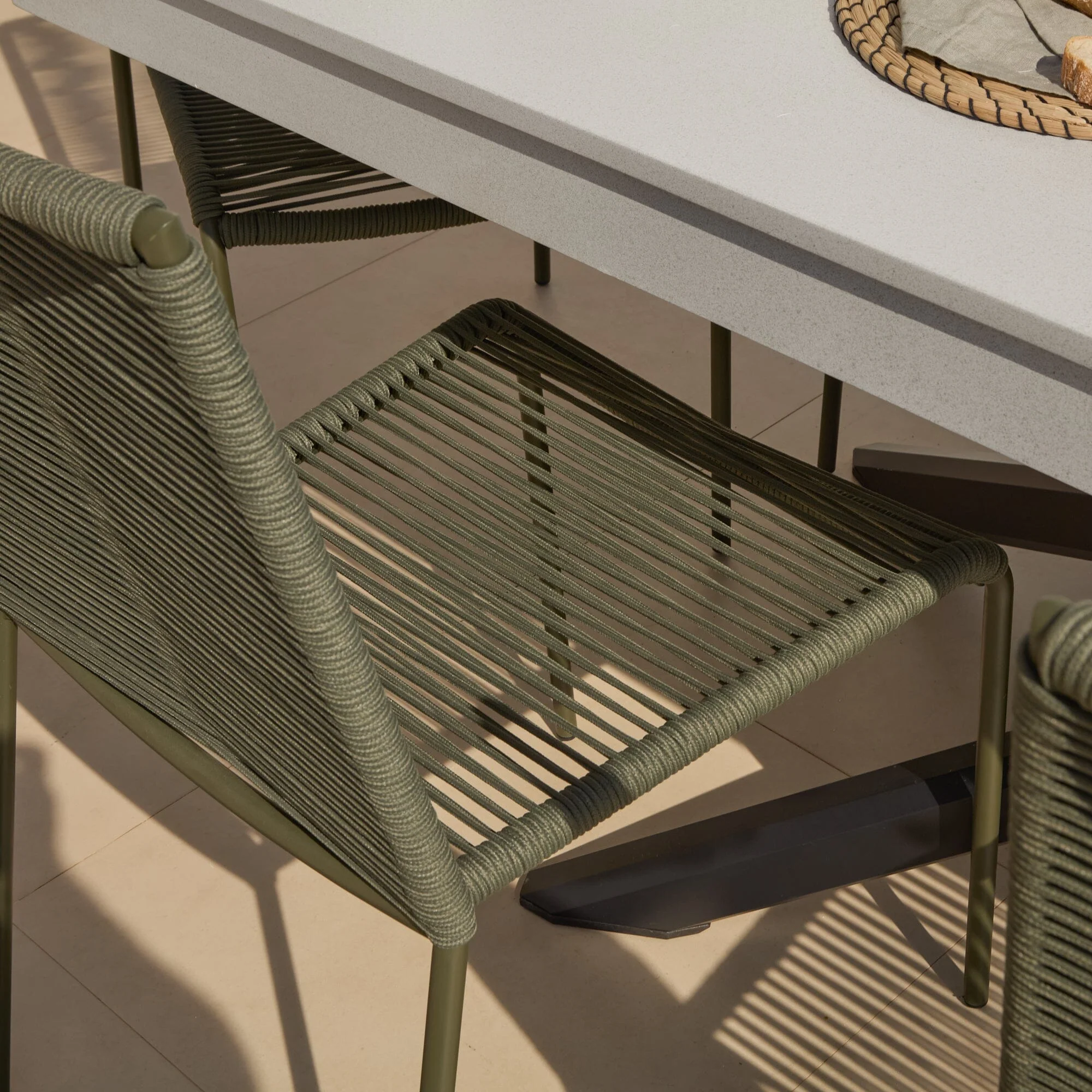Amelia 6 Seater Pale Grey Concrete Garden Dining Set with Ryder Khaki Chairs - Image 6