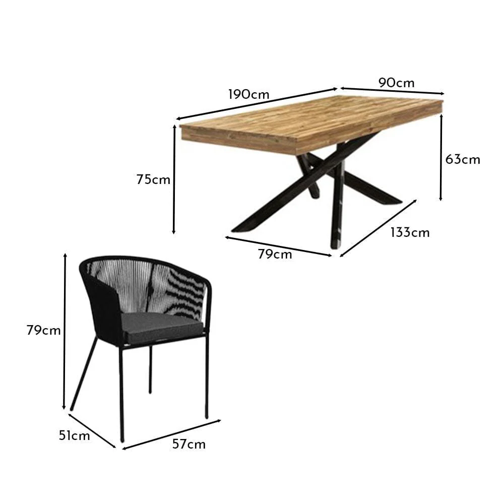 Amelia 8 Seater White Acacia Wood Black Legs Garden Dining Set - Hali Black Chairs - Image 14