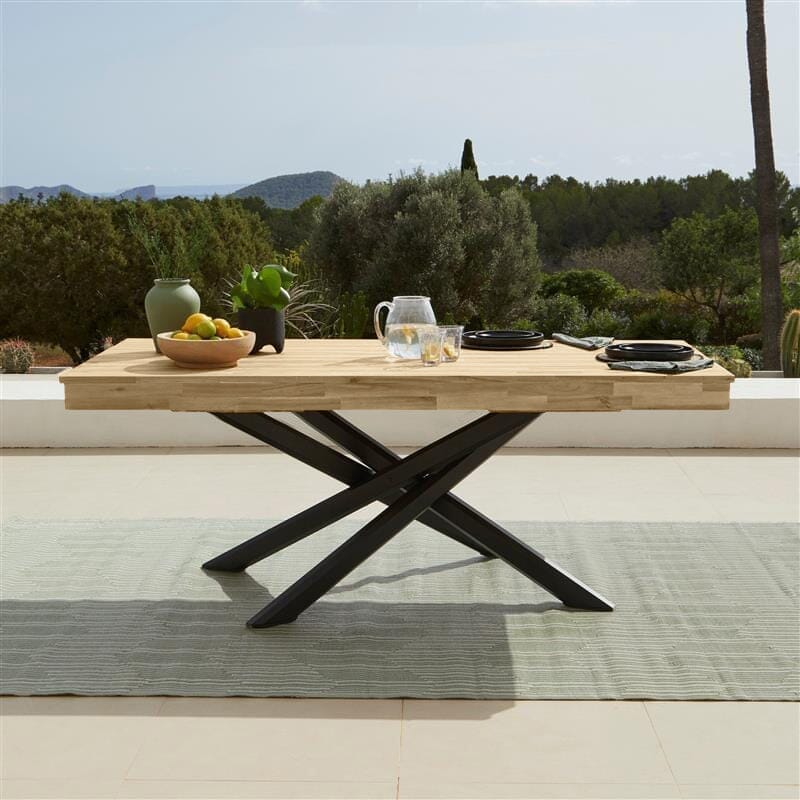 Amelia 8 Seater White Acacia Wood Black Legs Garden Dining Set - Hali Black Chairs - Image 3