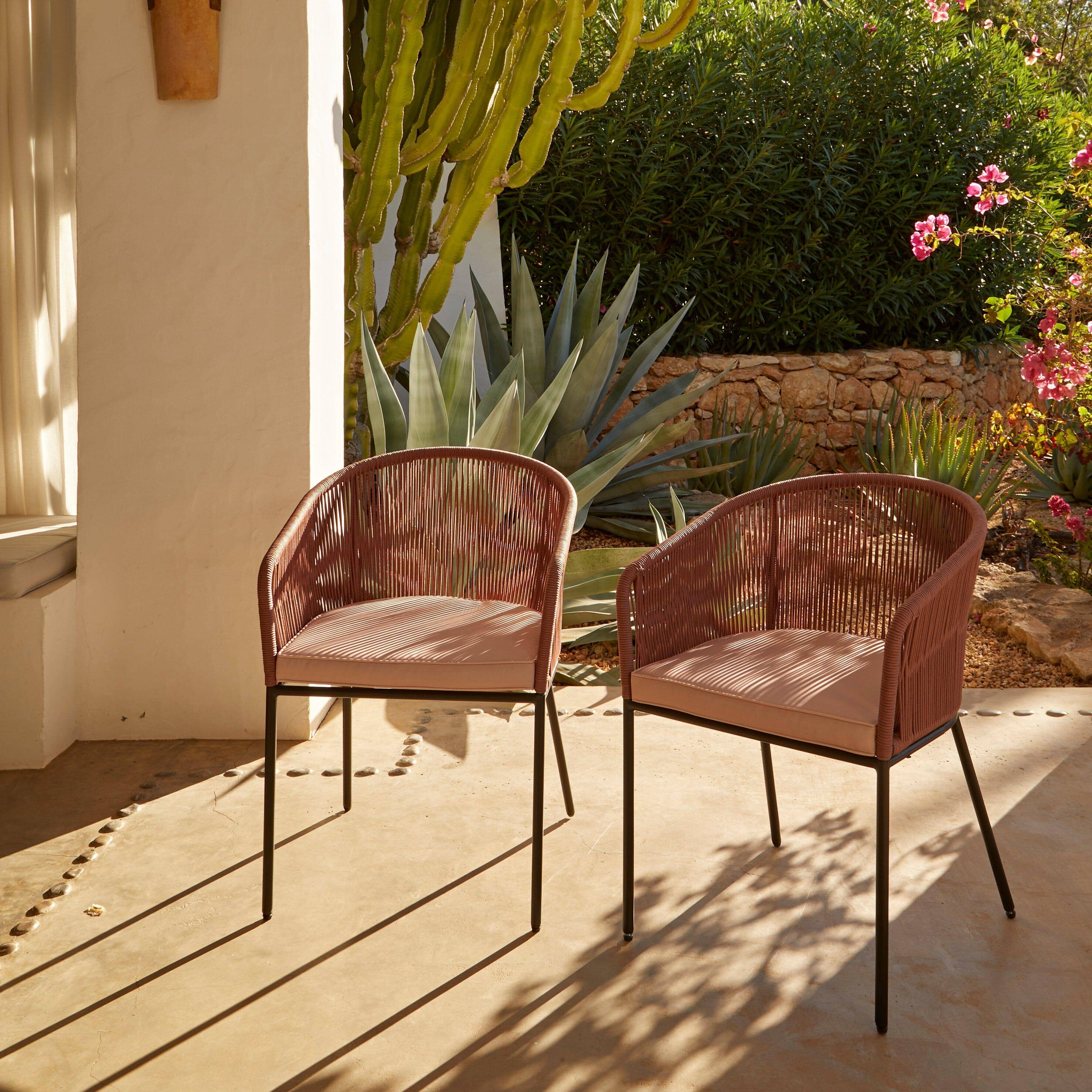 Amelia 8 Seater Wooden Garden Dining Set with 8 Hali Pink Chairs - White Acacia with Black Legs - Image 3
