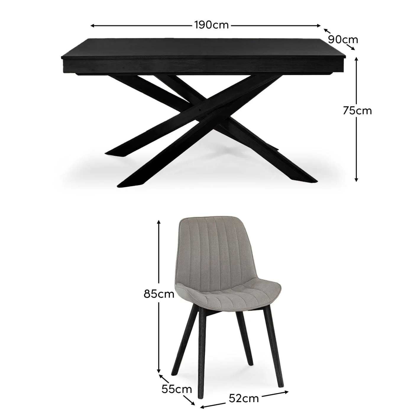 Amelia Black Dining Table Set - 6 Seater - Bella Cloud Grey Dining Chairs - Black Legs - Image 11