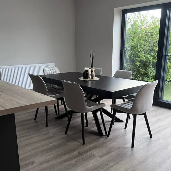 Amelia Black Dining Table Set - 6 Seater - Bella Soft Beige Dining Chairs - Black Legs - Image 4