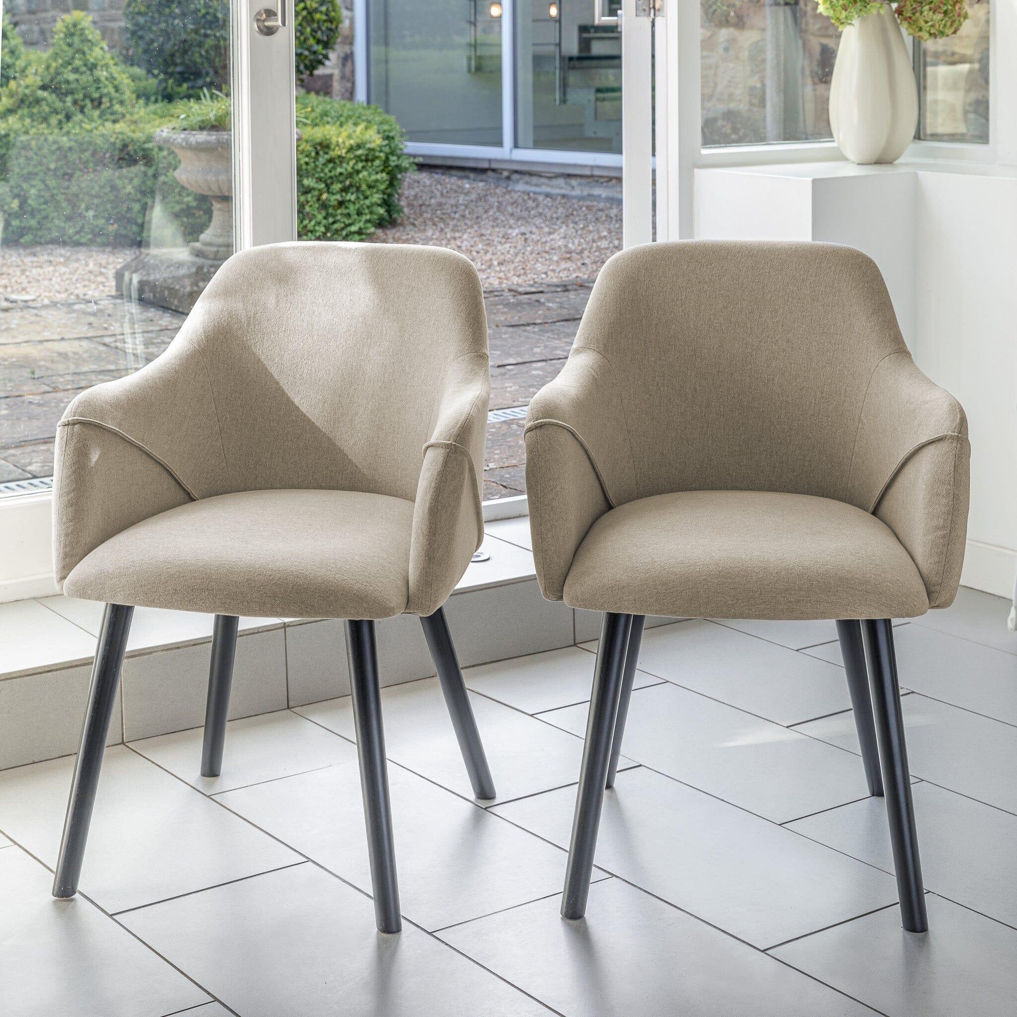 Amelia Black Dining Table Set - 6 Seater - Freya Sand Carver Chairs - Black Legs - Image 2